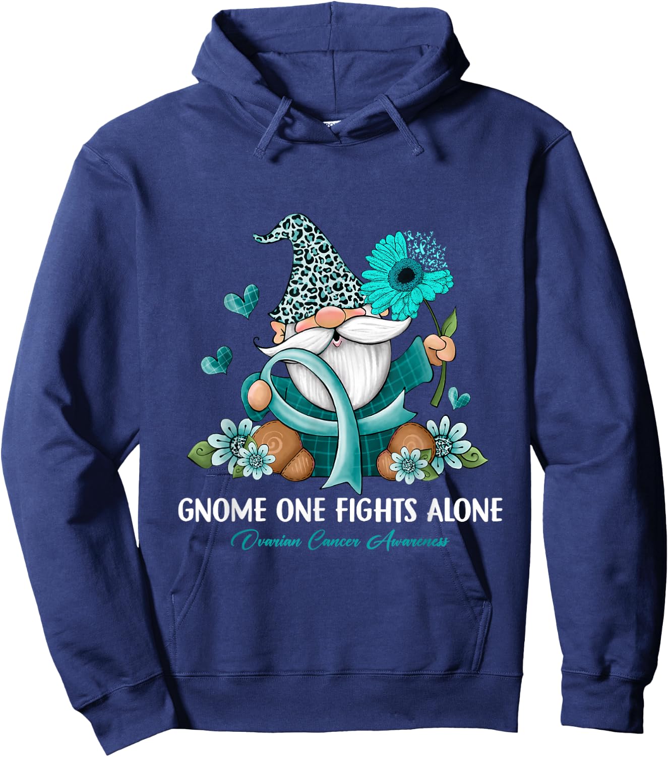Sunflower Gnome One Fights Alone Ovarian Cancer Awareness Hoodie - Hoodie | Navy