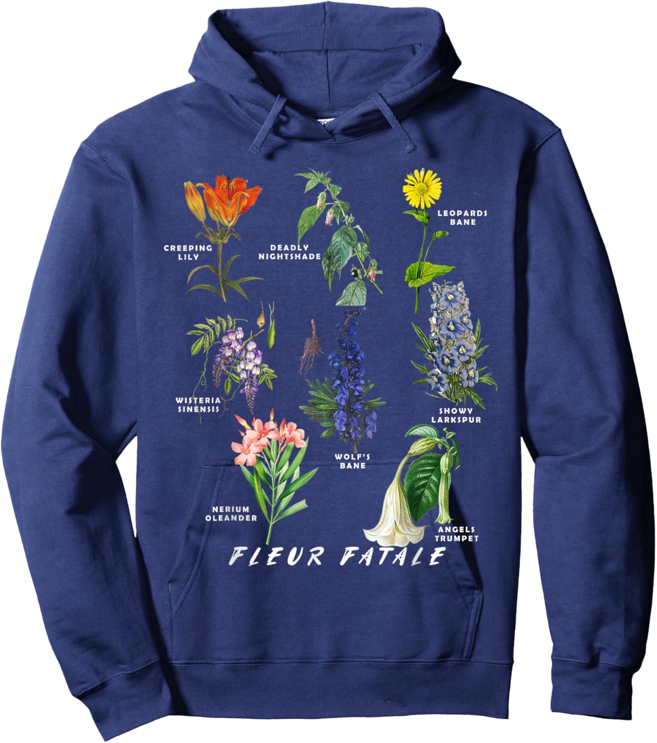 Botanist Gardening Fleur Fatale Poison Botanical Chart Hoodie - Hoodie | Navy