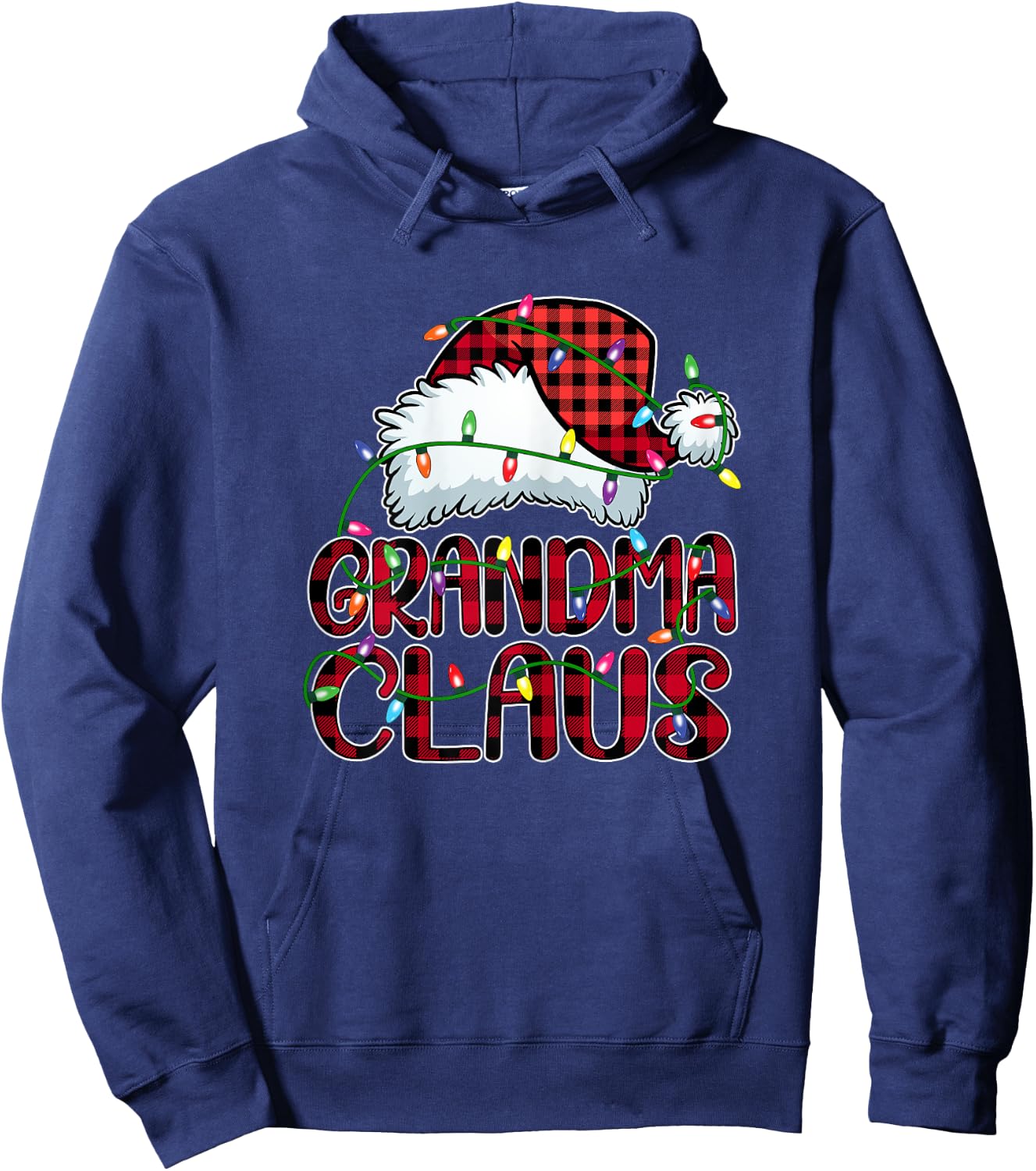 Grandma Claus Shirt Christmas Lights Pajama Family Matching Hoodie - Hoodie | Navy