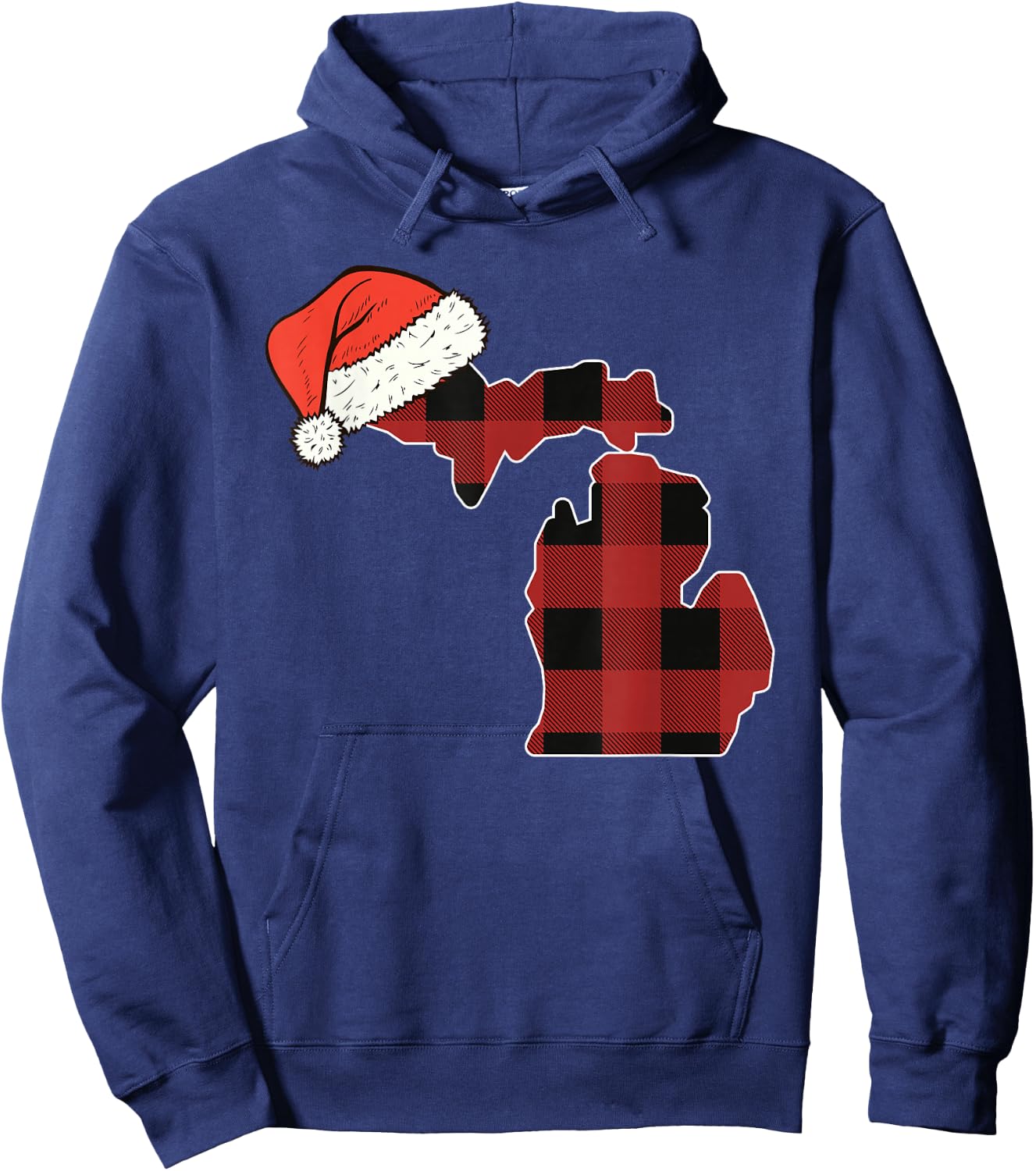 Michigan Plaid Christmas Santa Hat Holiday Matching Hoodie - Hoodie | Navy