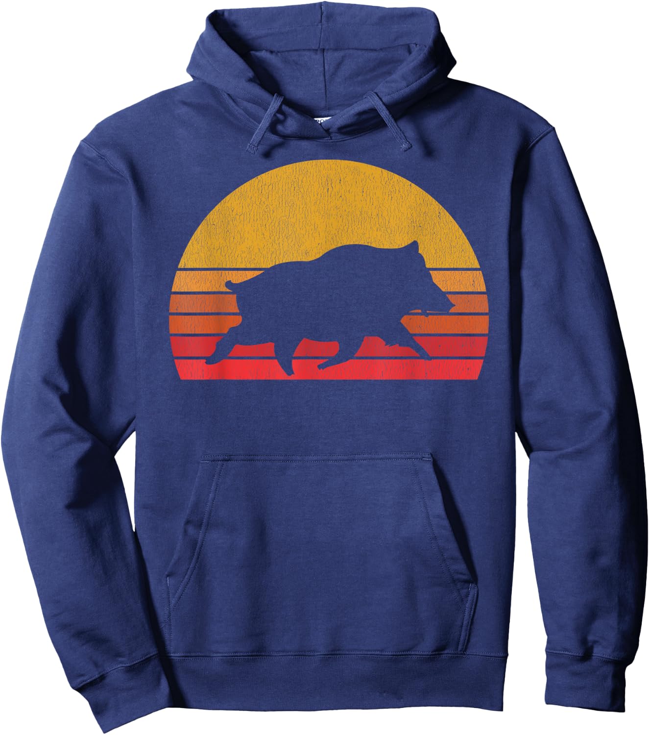 Boar Hunting - Retro Sunset Wild Pigs Boar Hunter Hoodie - Hoodie | Navy