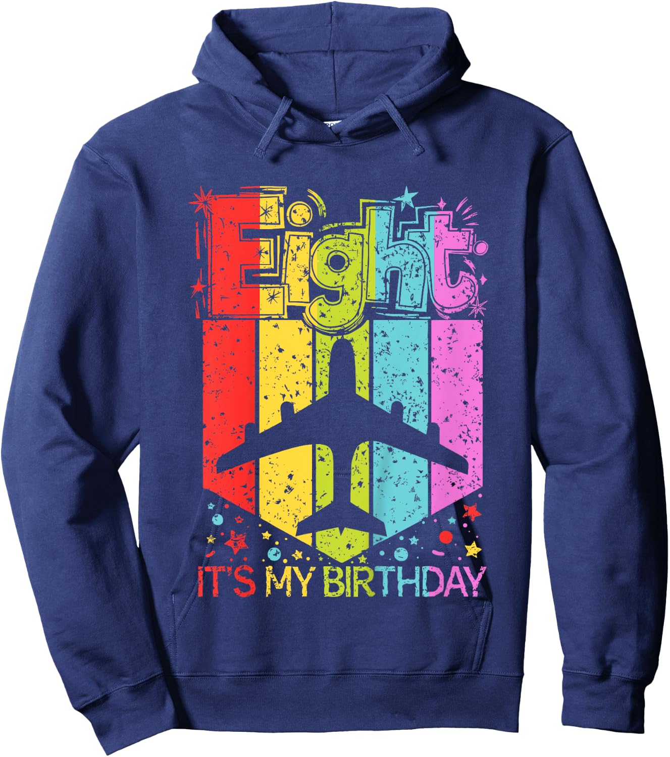 Kids 8th Birthday Boy Girl 8 Year Old Airplane Birthday Pilot Hoodie - Hoodie | Navy