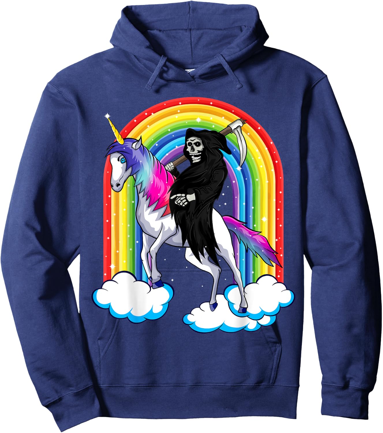 Grim Reaper Skull Riding An Unicorn, Death Unicorn Halloween Hoodie - Hoodie | Navy
