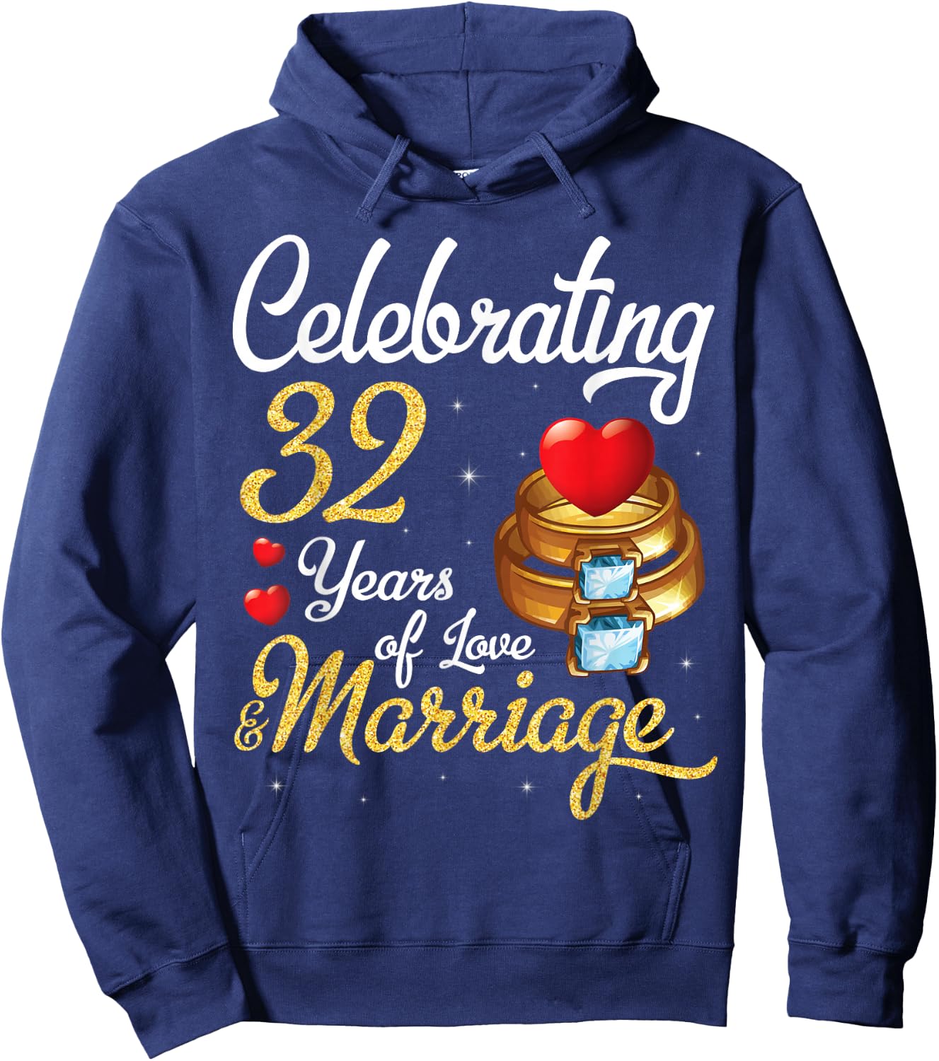 Husband & Wife Celebrating 32 Years Of Love Marriage Wedding Hoodie - Hoodie | Navy