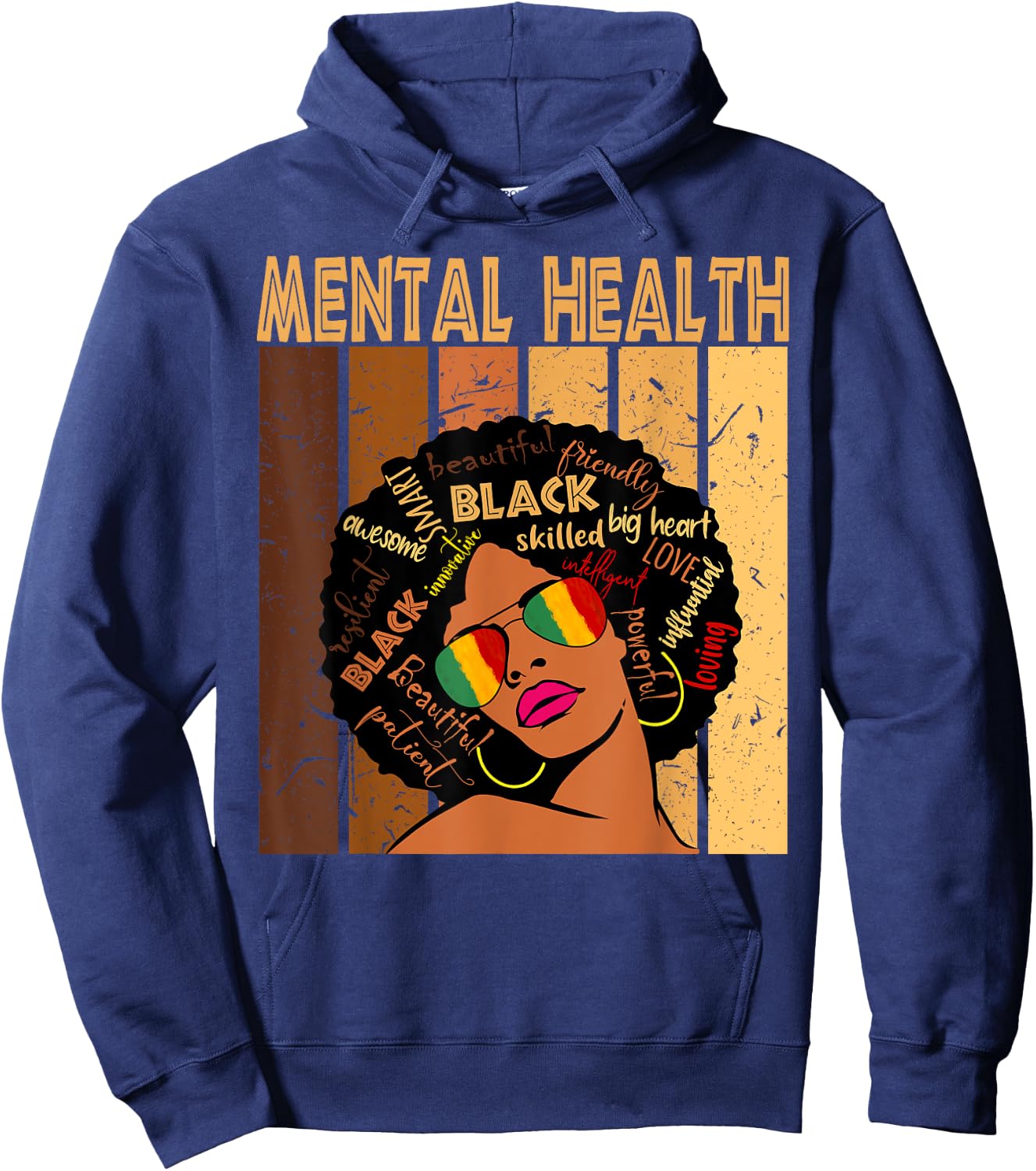 Mental Health Afro African American Black History Month Hoodie - Hoodie | Navy