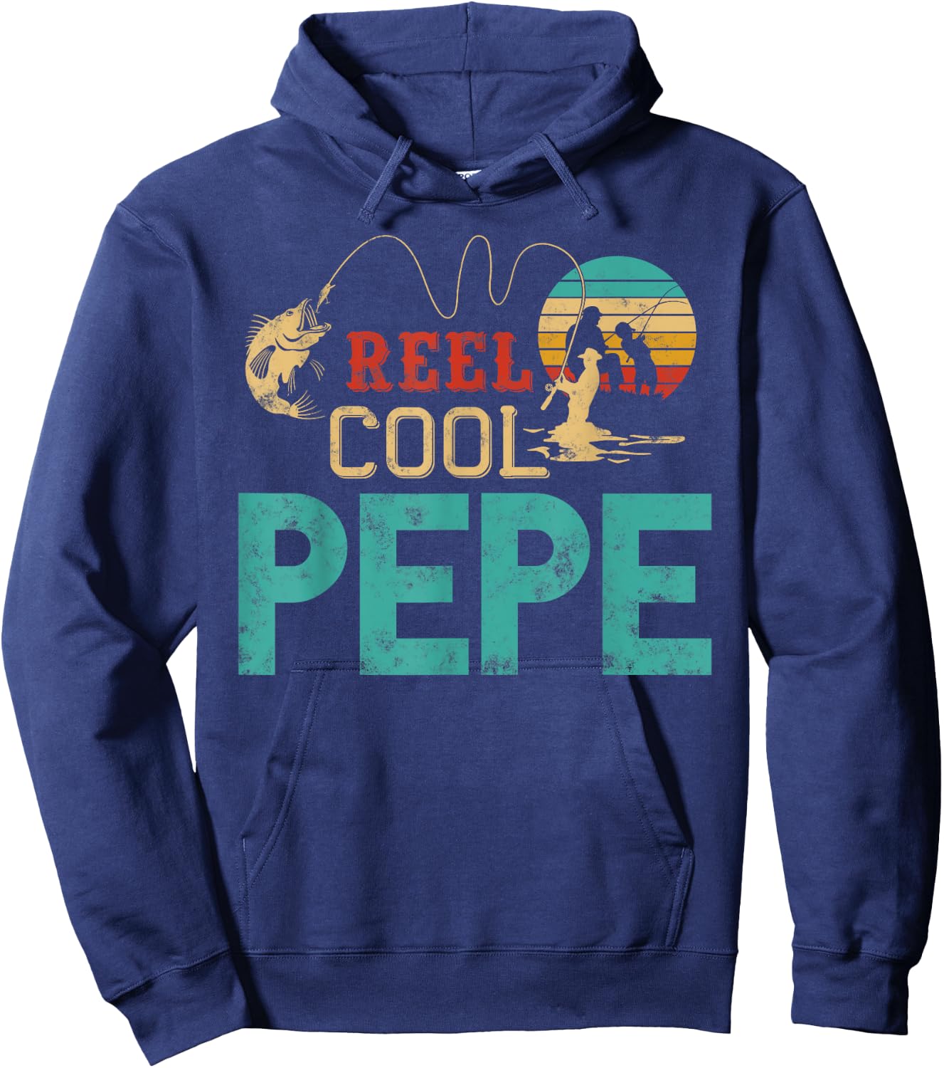 Reel Cool Pepe vintage funny fishing rod Gift Pepe Hoodie - Hoodie | Navy
