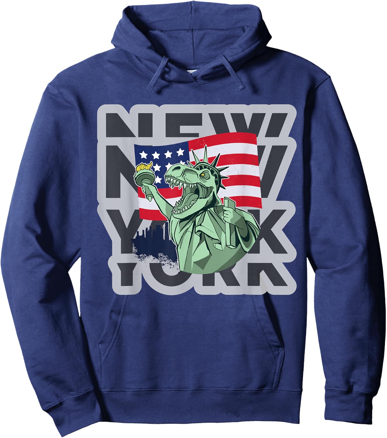 NYC New York City Skylines statue of liberty Growl Dinosaur Hoodie - Hoodie | Navy