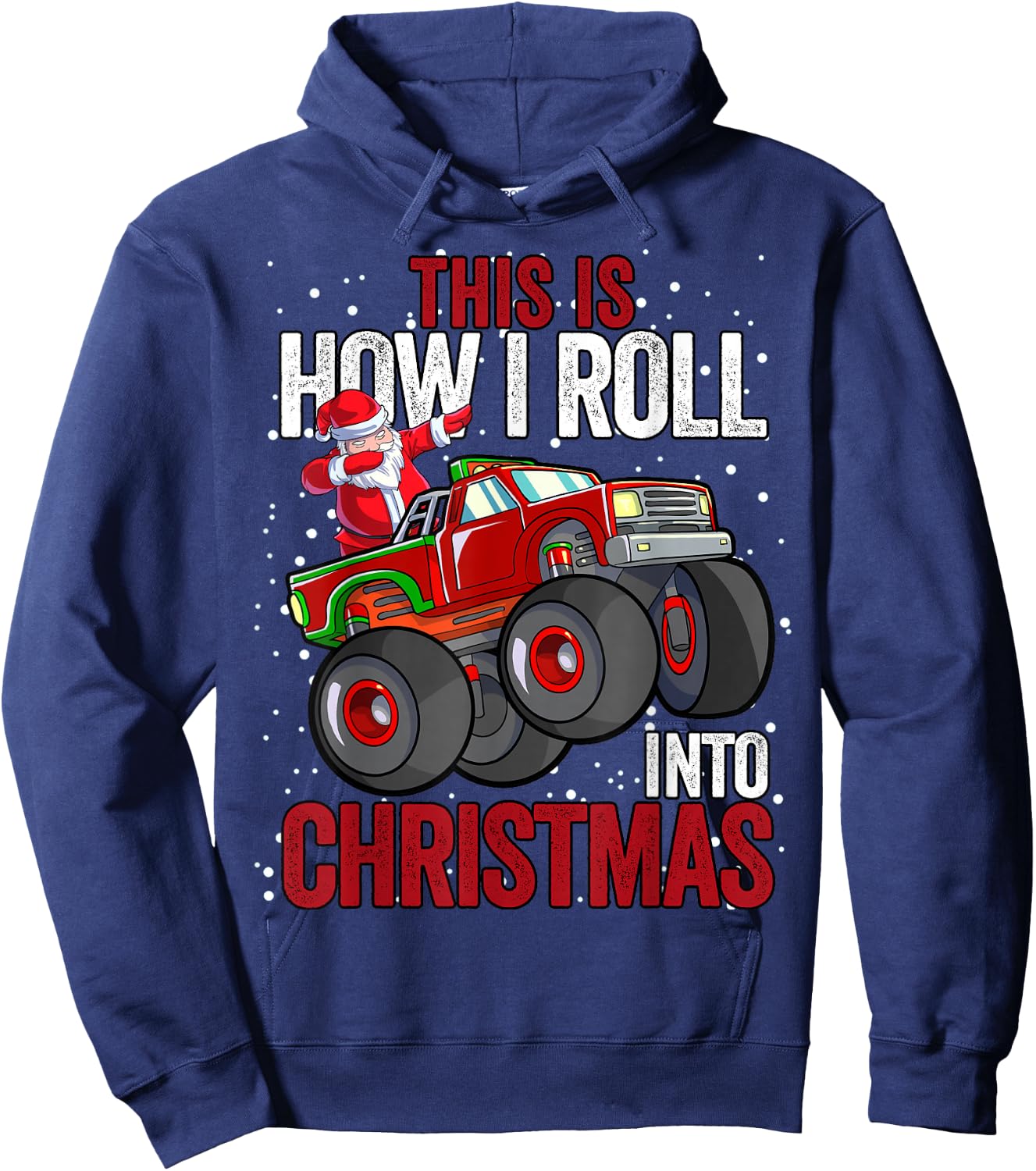Dabbing Santa Claus Monster Truck Boys Christmas Xmas Truck Hoodie - Hoodie | Navy