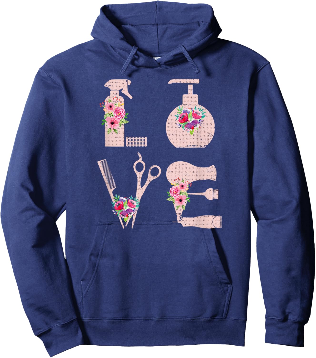 Hairdressing Love Super Cute Cosmetology Floral Arts Barber Hoodie - Hoodie | Navy