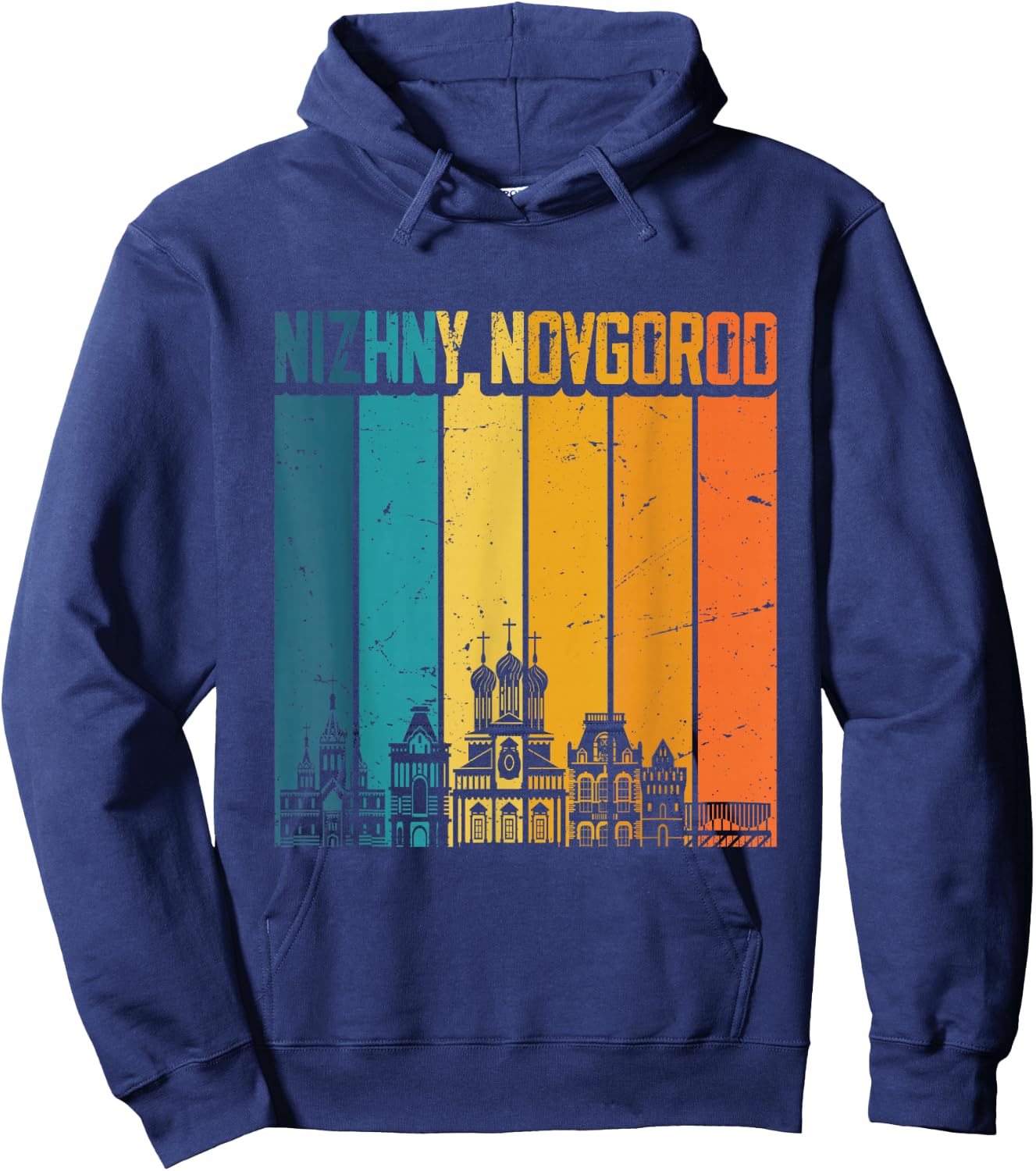 Nizhny Novgorod Russia Retro Vintage Sunset Skyline Hoodie - Hoodie | Navy