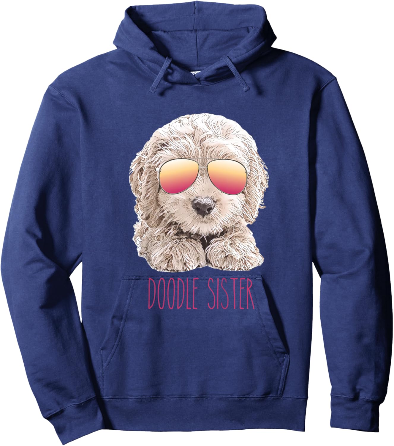 Kids Girls Doodle Sister, Valentine's Day Gift Girl, Cute Dog Hoodie - Hoodie | Navy
