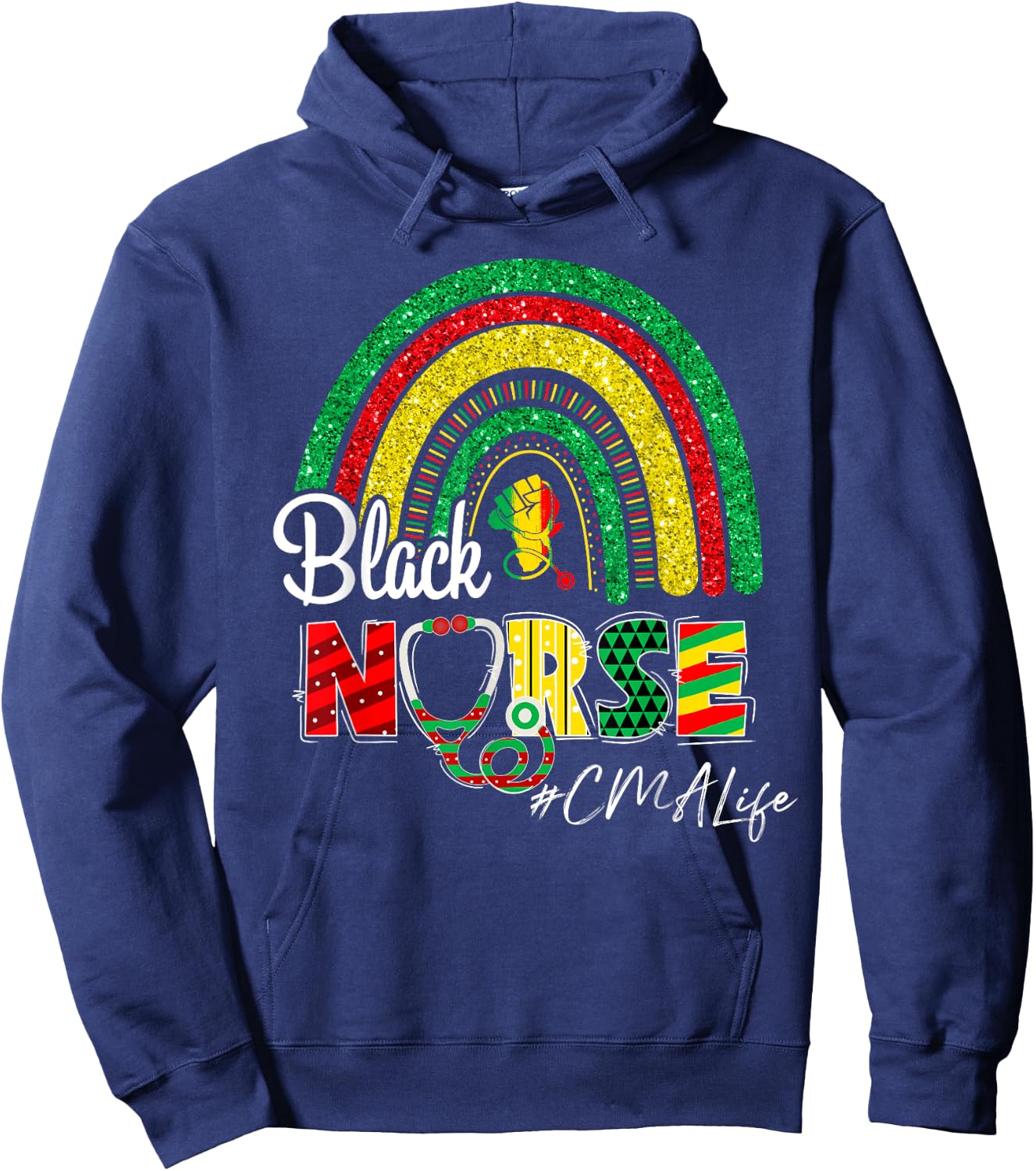 Juneteenth Black Nurse CMA Life Rainbow Afro African Hoodie - Hoodie | Navy