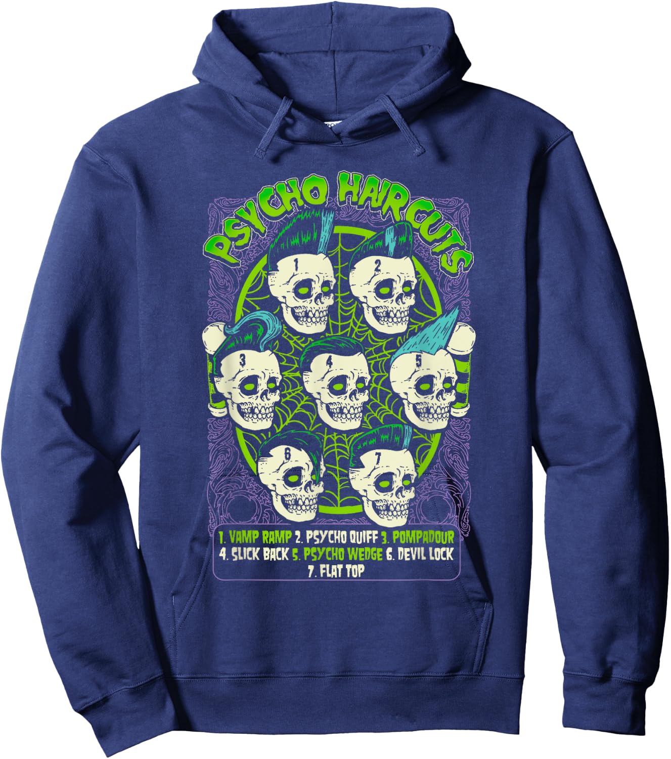 Barbershop Poster Psycho Haircuts Chart Psychobilly Hoodie - Hoodie | Navy