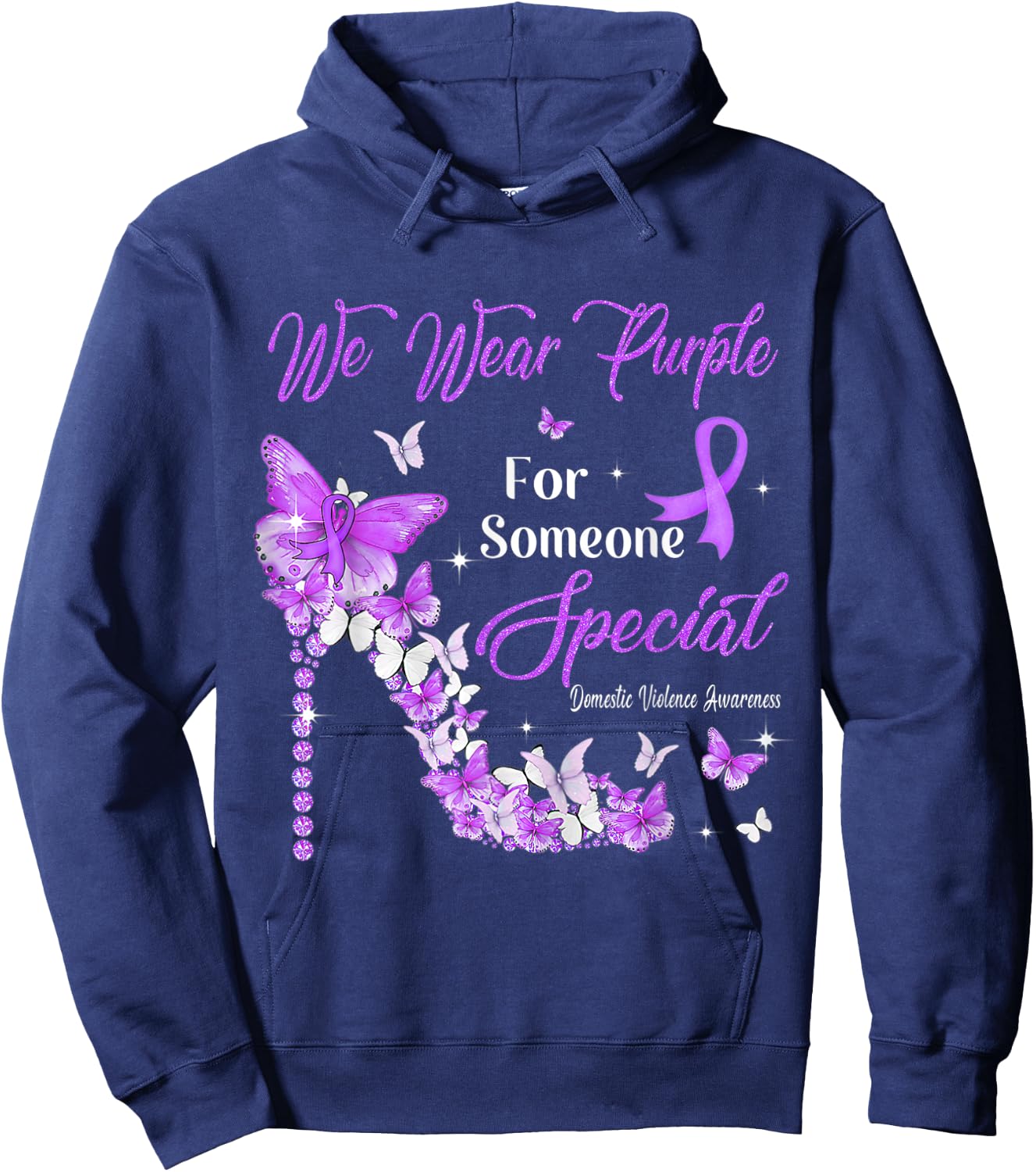 We Wear Purple Butterflies Domestic Violence Awareness Hoodie - Hoodie | Navy