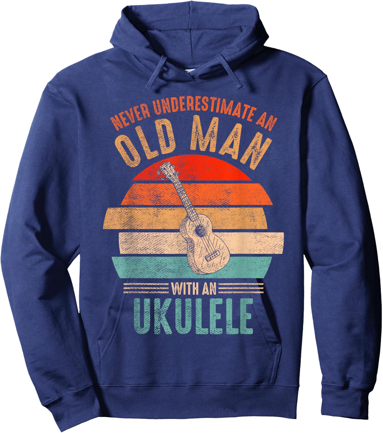 Vintage Never Underestimate An Old Man With An Ukulele Hoodie - Hoodie | Navy