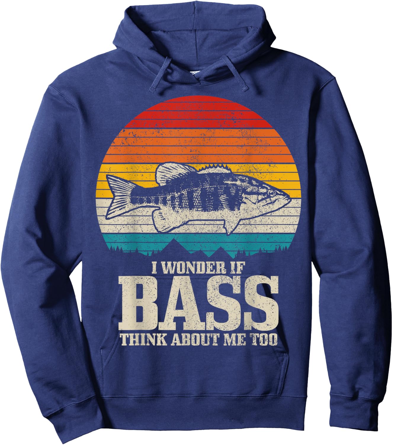 I Wonder If Bass Think About Me Vintage Bass Fishing Fish Hoodie - Hoodie | Navy