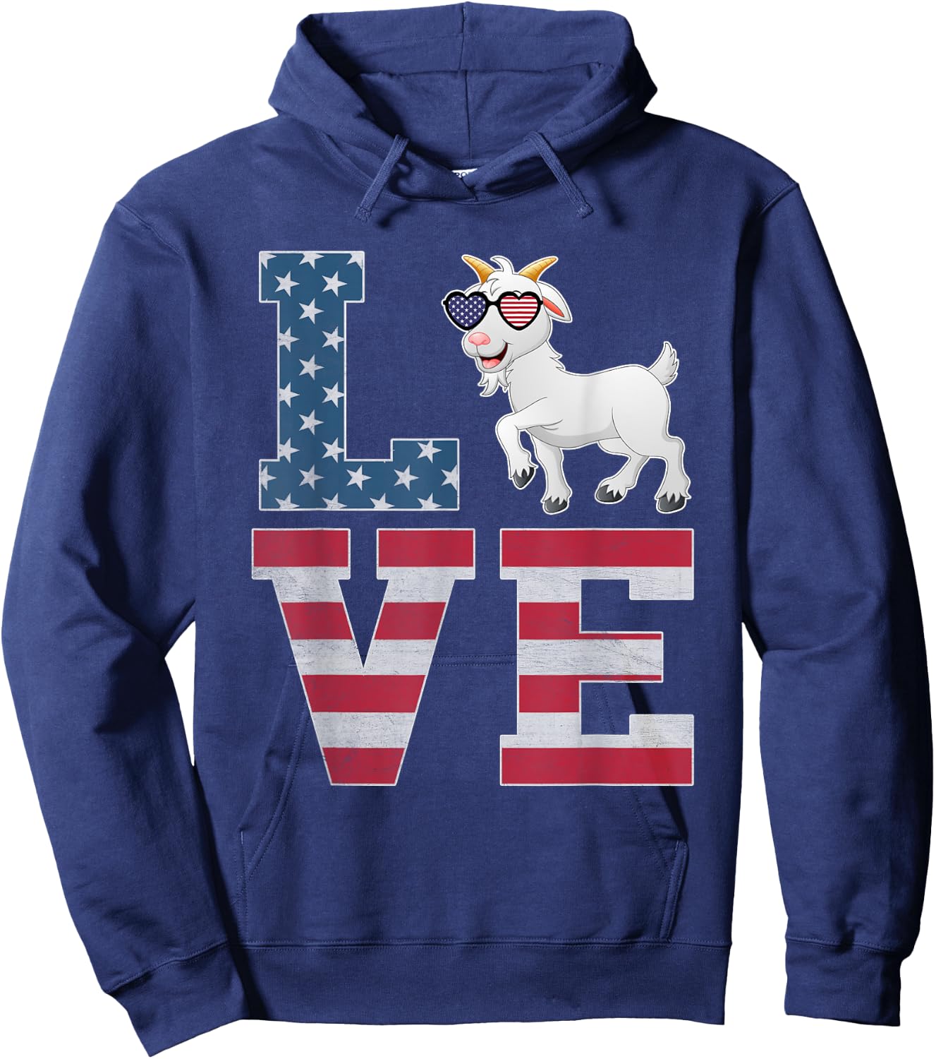 4th of July Decor Patriotic LOVE Goat American Flag Hoodie - Hoodie | Navy