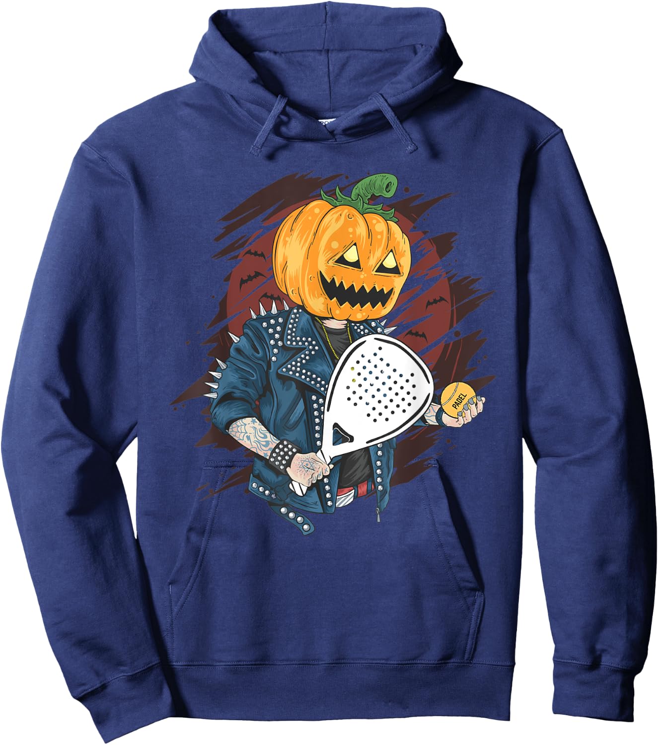 Padel Halloween Pumpkin holding a Paddle Tennis Racket Hoodie - Hoodie | Navy