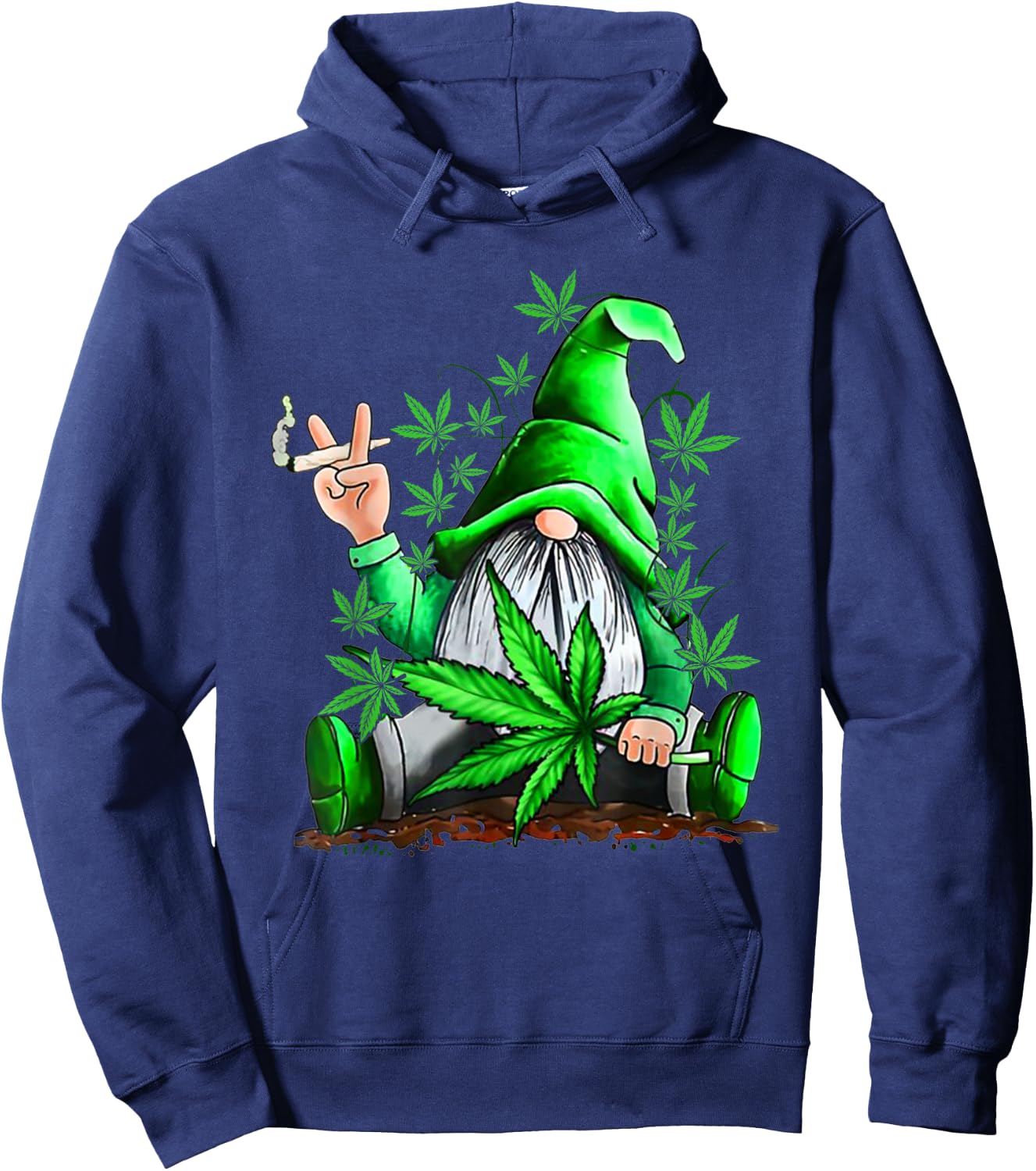 Funny Gnome Pot Leaf 420 Marijuana Weed Cannabis Smoking Hoodie - Hoodie | Navy