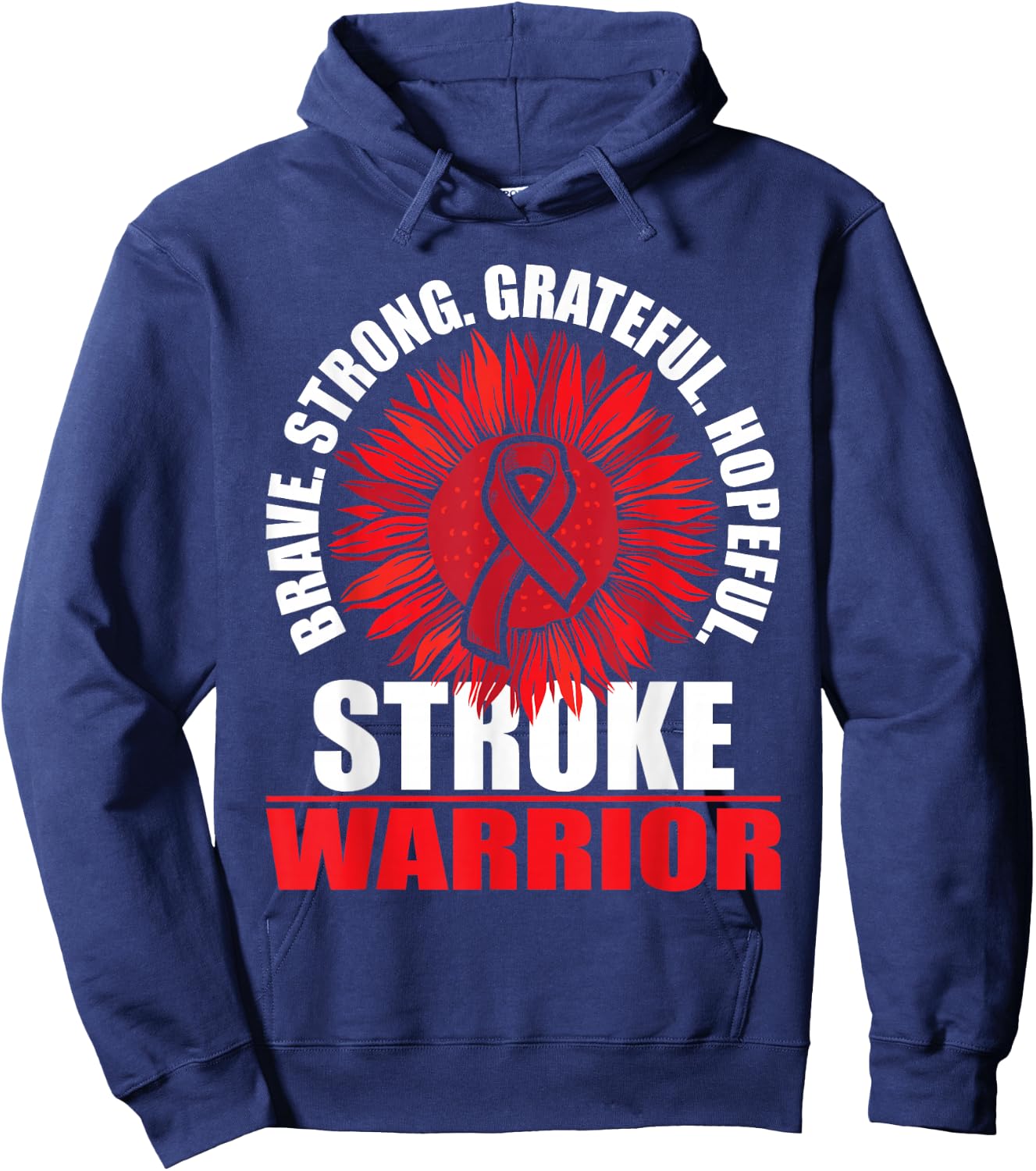 Stroke Warrior - Stroke Survivor Red Awareness Ribbon Hoodie - Hoodie | Navy
