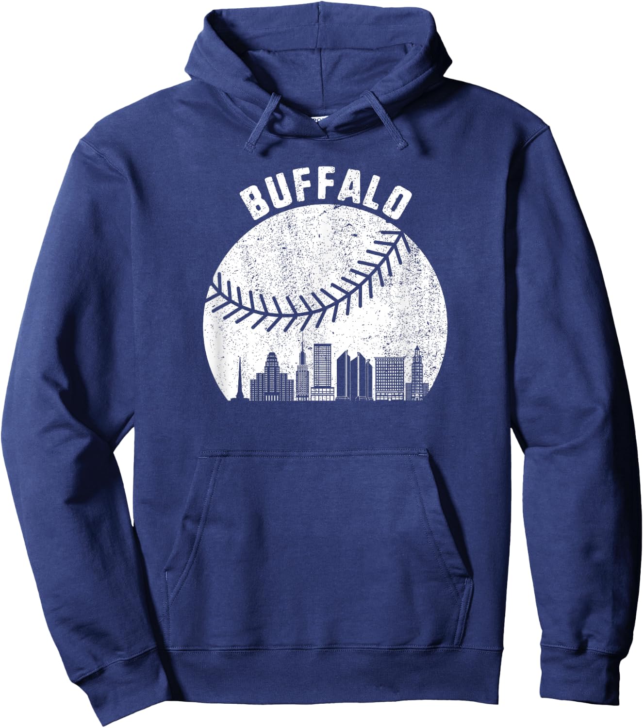 Buffalo Skyline Baseball Fan Vintage Buffalo NY Baseball Hoodie - Hoodie | Navy