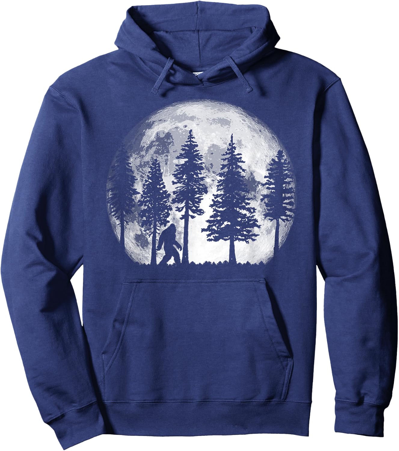 Bigfoot in the Forest Hiding at Night Full Moon Trees Nature Hoodie - Hoodie | Navy