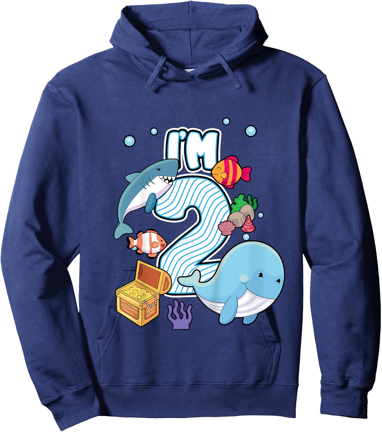 I'M 2 Year Old Ocean Life Whale Dolphin Shark 2nd Birthday Hoodie - Hoodie | Navy
