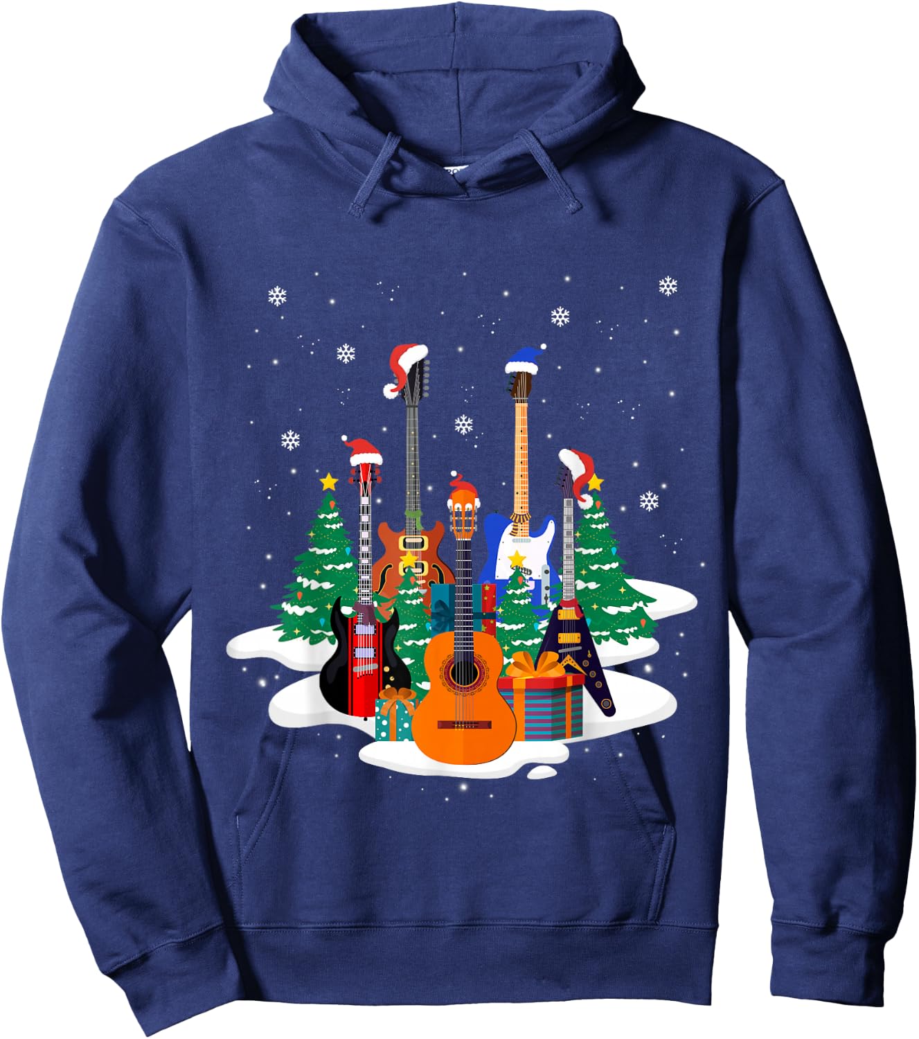 Guitar Santa Hat Christmas Tree Funny Music Loves Xmas Gifts Hoodie - Hoodie | Navy