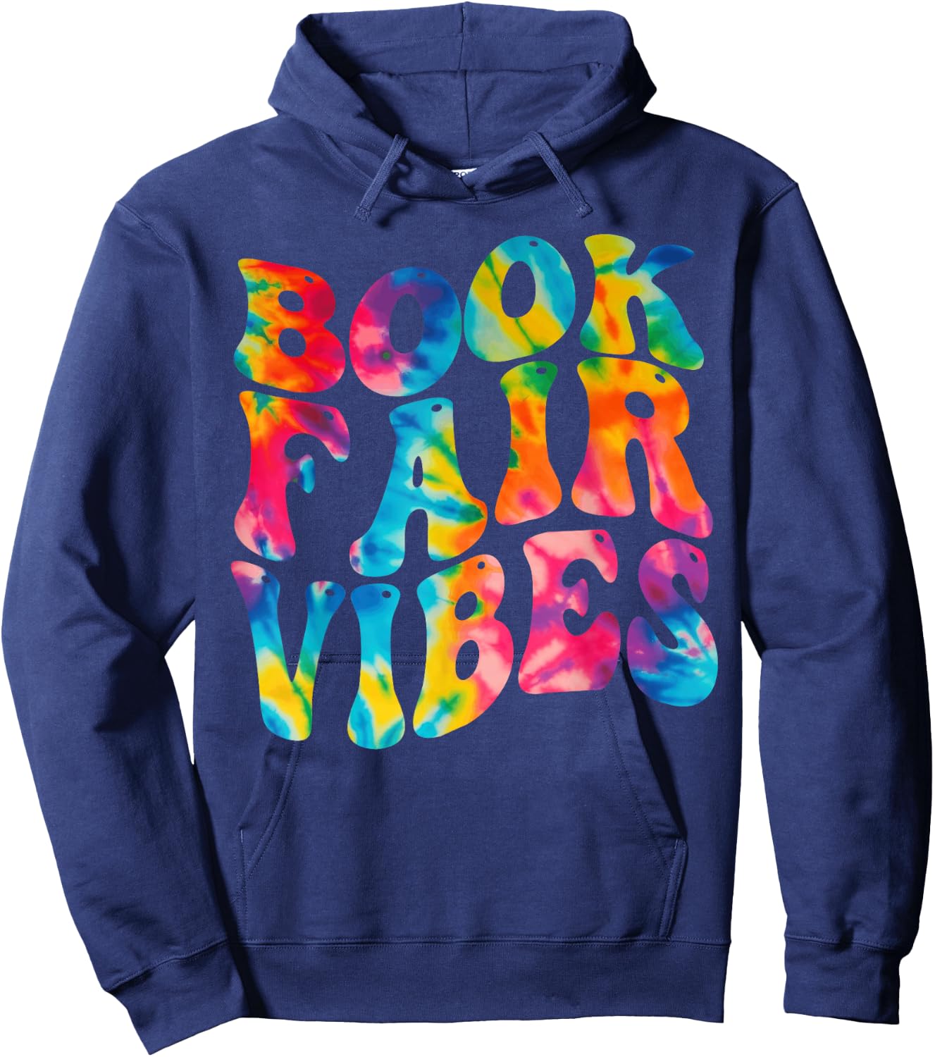 Groovy 70s Book Fair Vibe Tie Dye Reading School Librarian Hoodie - Hoodie | Navy