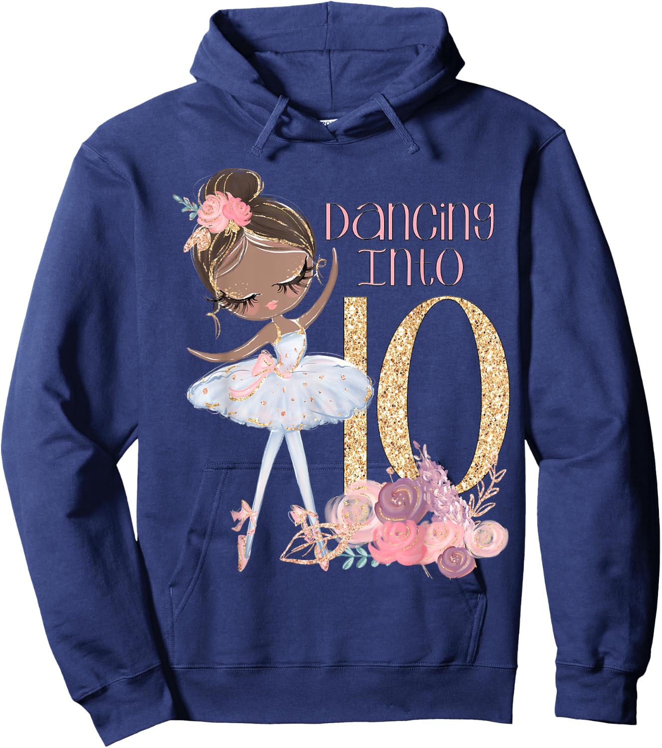 10th Birthday Ballerina Party Ballet Black Dancer Tutu Ten Hoodie - Hoodie | Navy