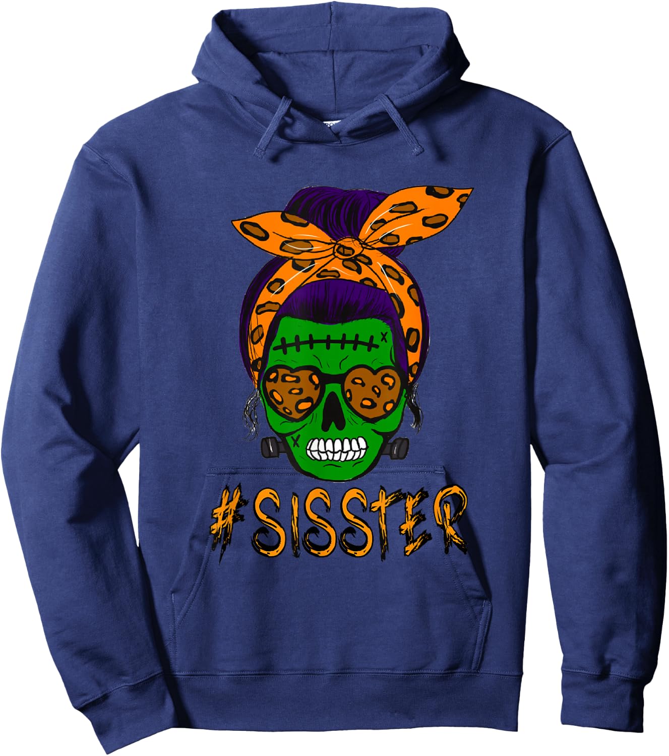 Monster Skull Sisster Sister Halloween Matching Family Hoodie - Hoodie | Navy