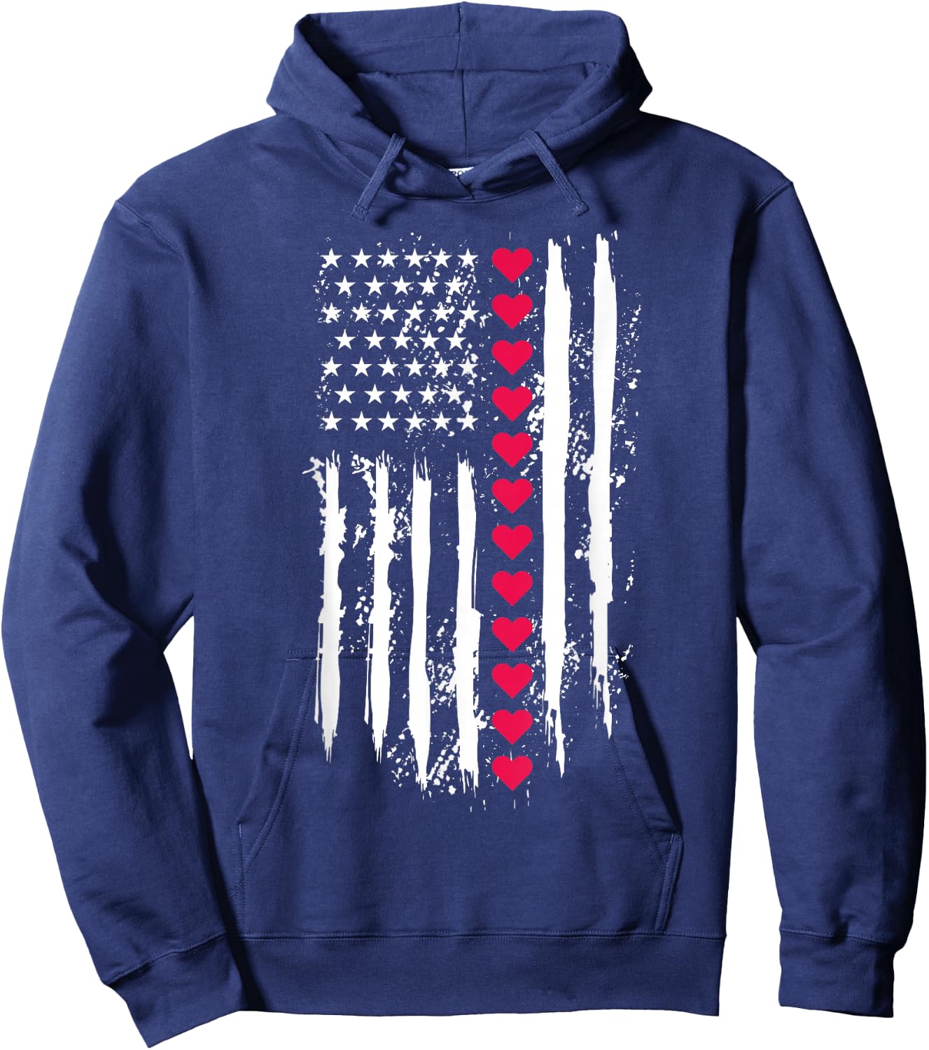 Valentines Day Red Hearts US American Flag Patriotic Lover Hoodie - Hoodie | Navy