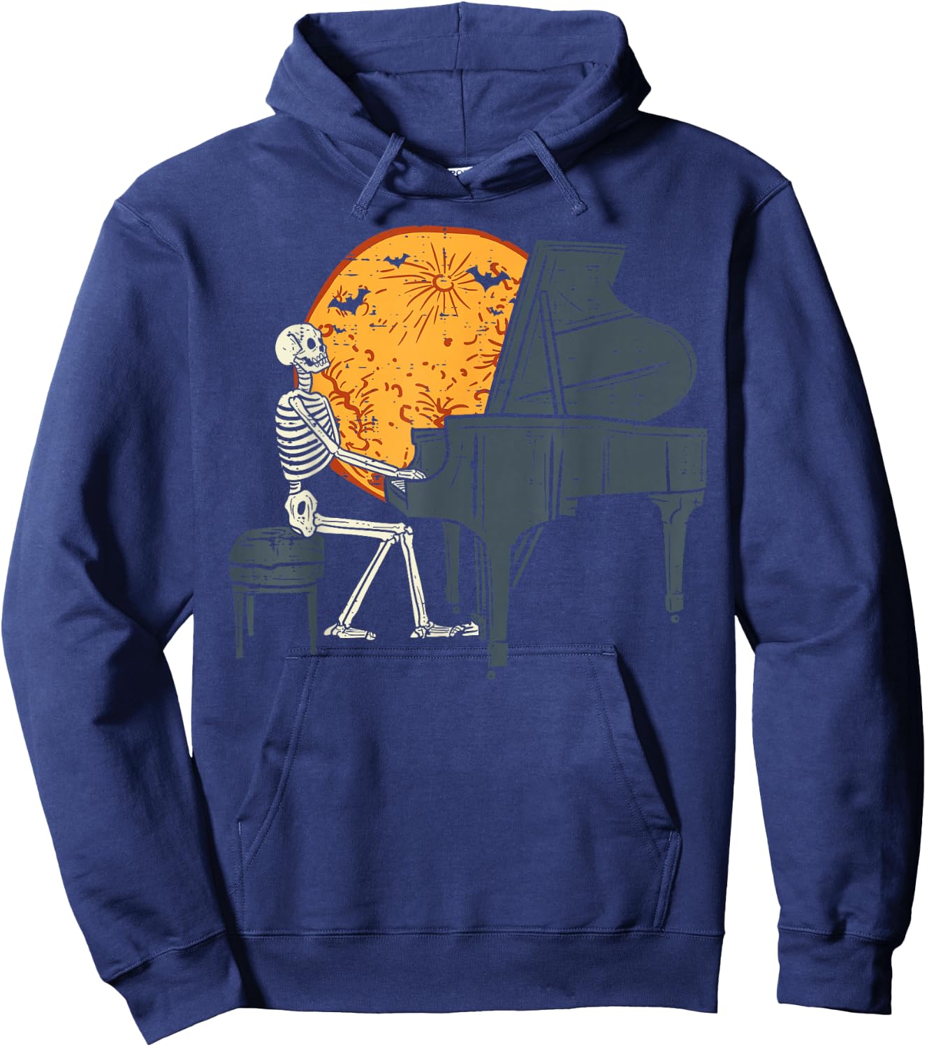 Skeleton Playing Piano Moon Halloween Music Boys Men Hoodie - Hoodie | Navy