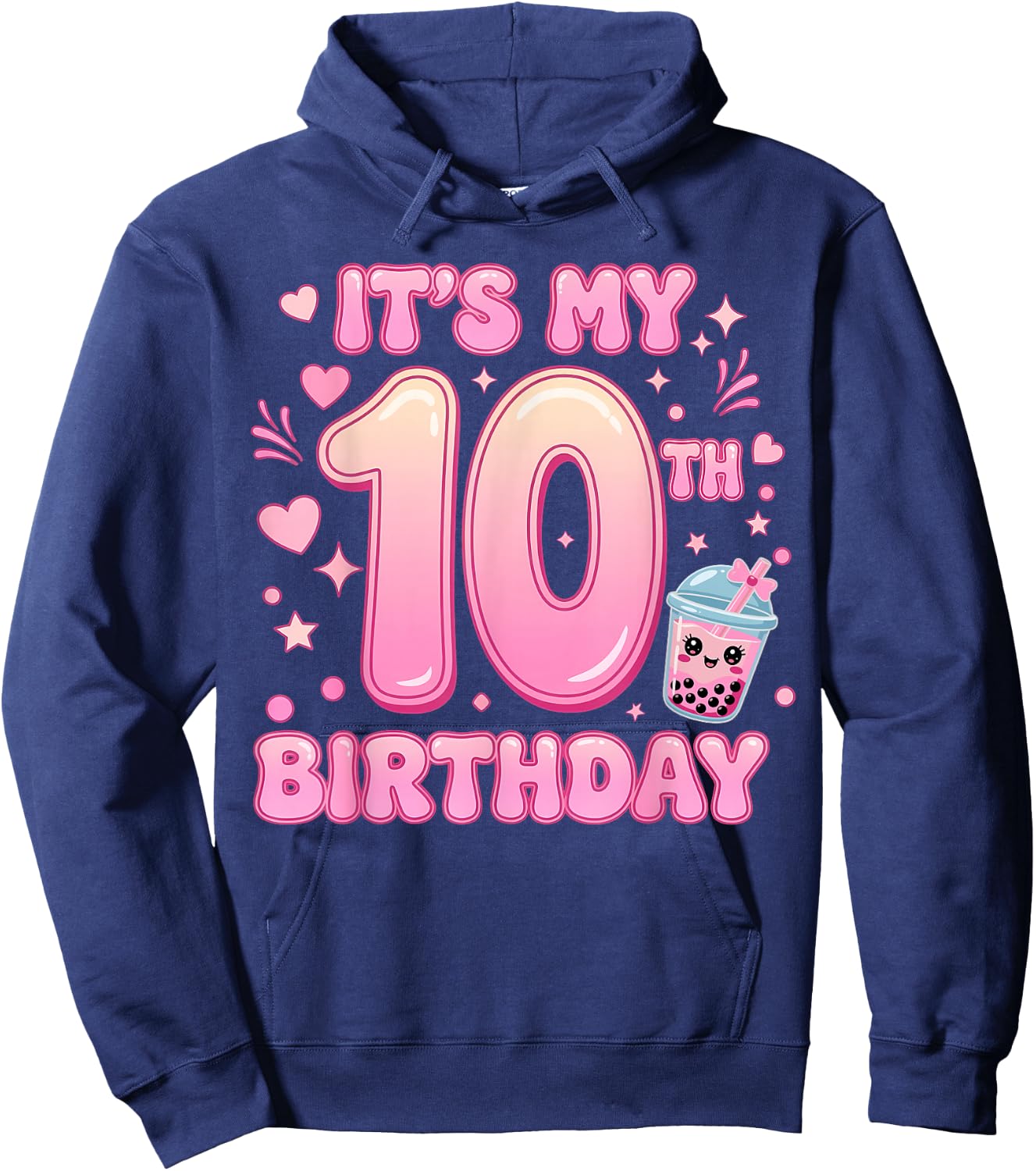 It's My 10th Birthday Girl Bow Milk Tea Bubble Boba Party Hoodie - Hoodie | Navy