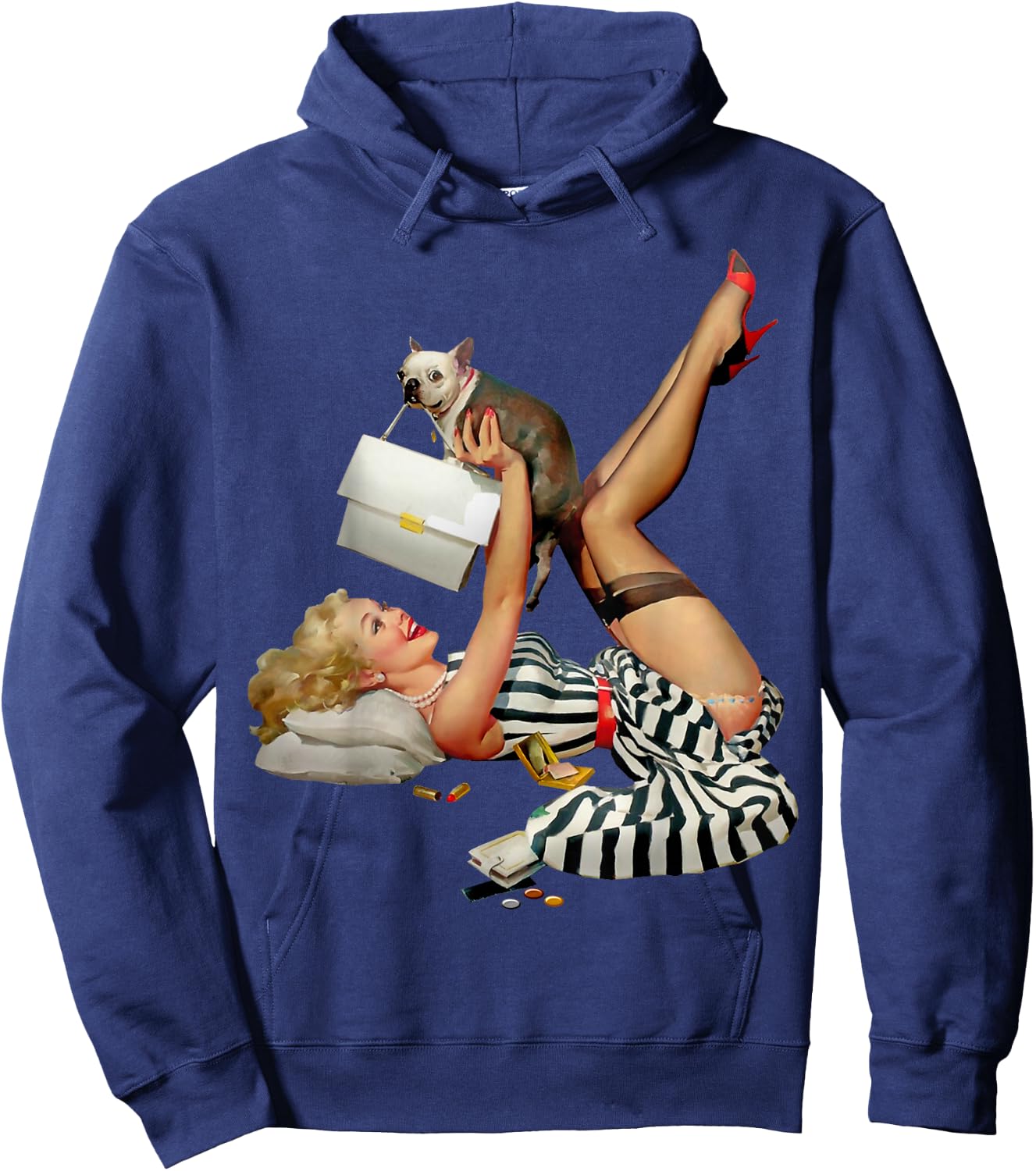 Vintage WW2 Pinup Girl Pop Art Mechanic Shop Calendar Pinups Small Hoodie - Hoodie | Navy