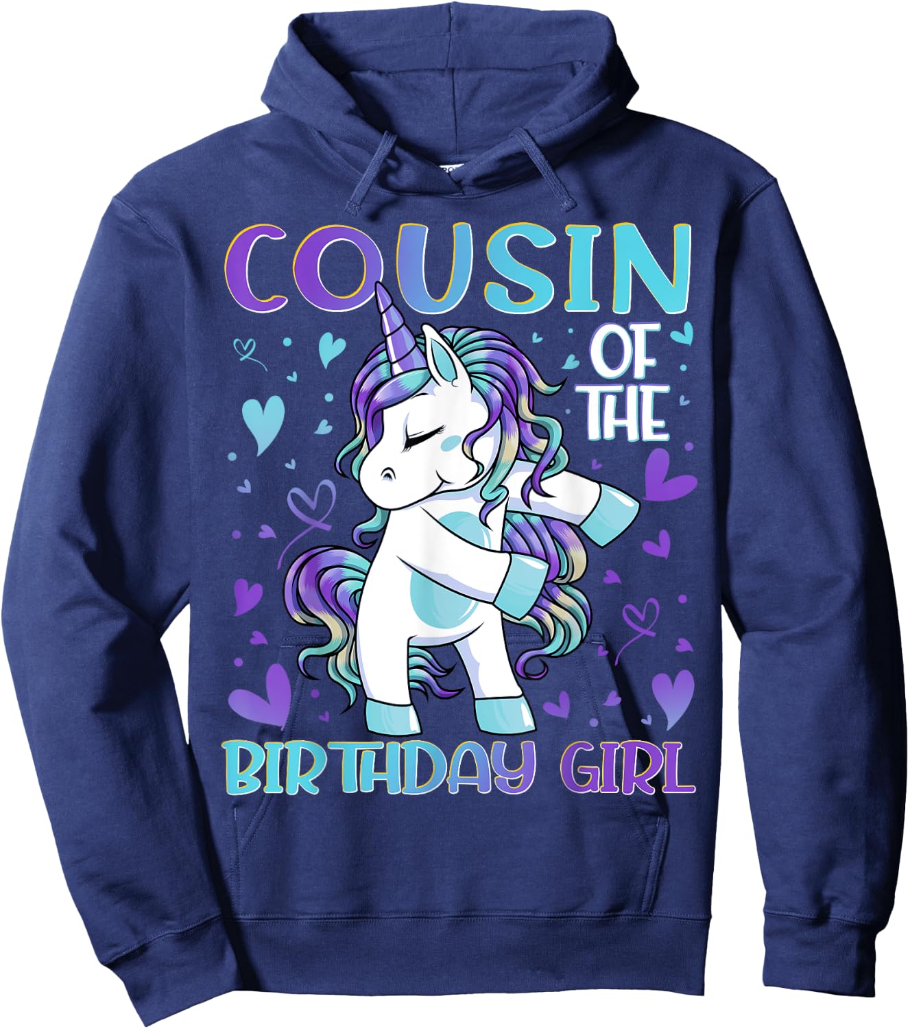 Cousin of the Birthday Girl Flossing Unicorn Cousin Gifts Hoodie - Hoodie | Navy