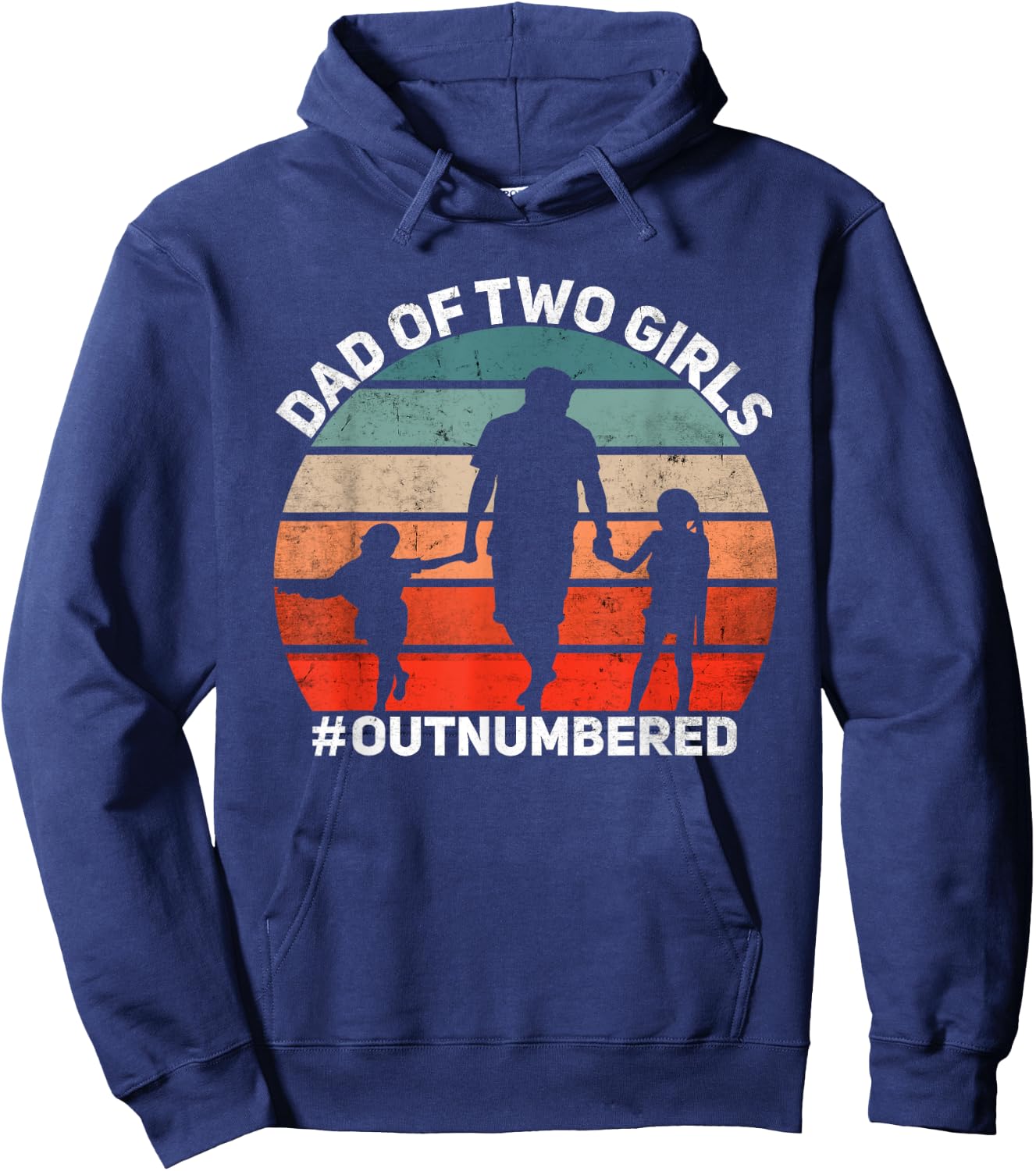 Dad of two Girls Outnumbered Retro 2 Daughters Father's Day Hoodie - Hoodie | Navy