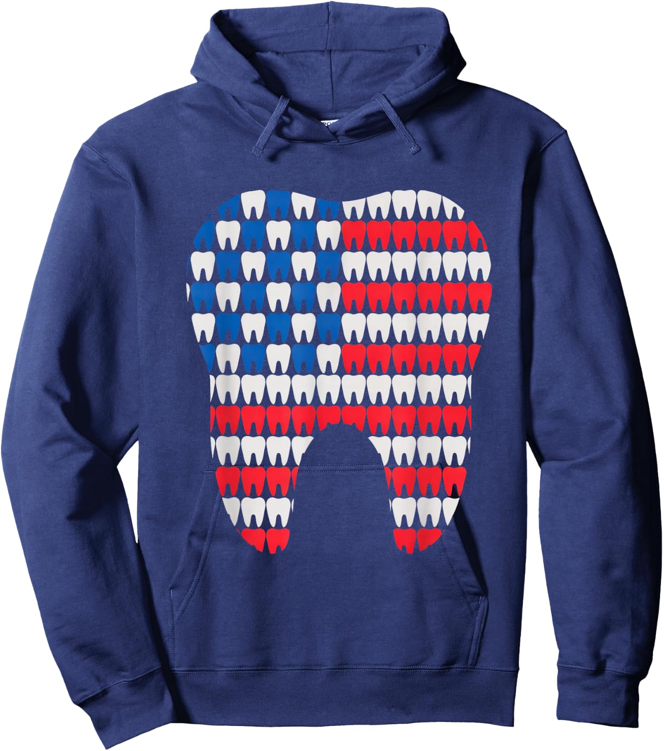 Patriotic Dentist American Flag Tooth 4th of July Men Women Hoodie - Hoodie | Navy
