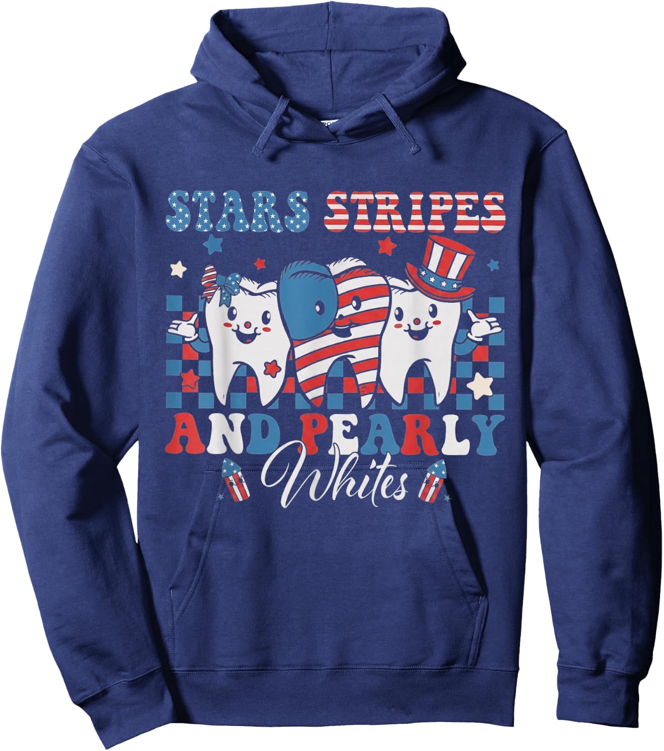 Stars Stripes Pearly Whites Dental Hygienist Patriotic Day Hoodie - Hoodie | Navy