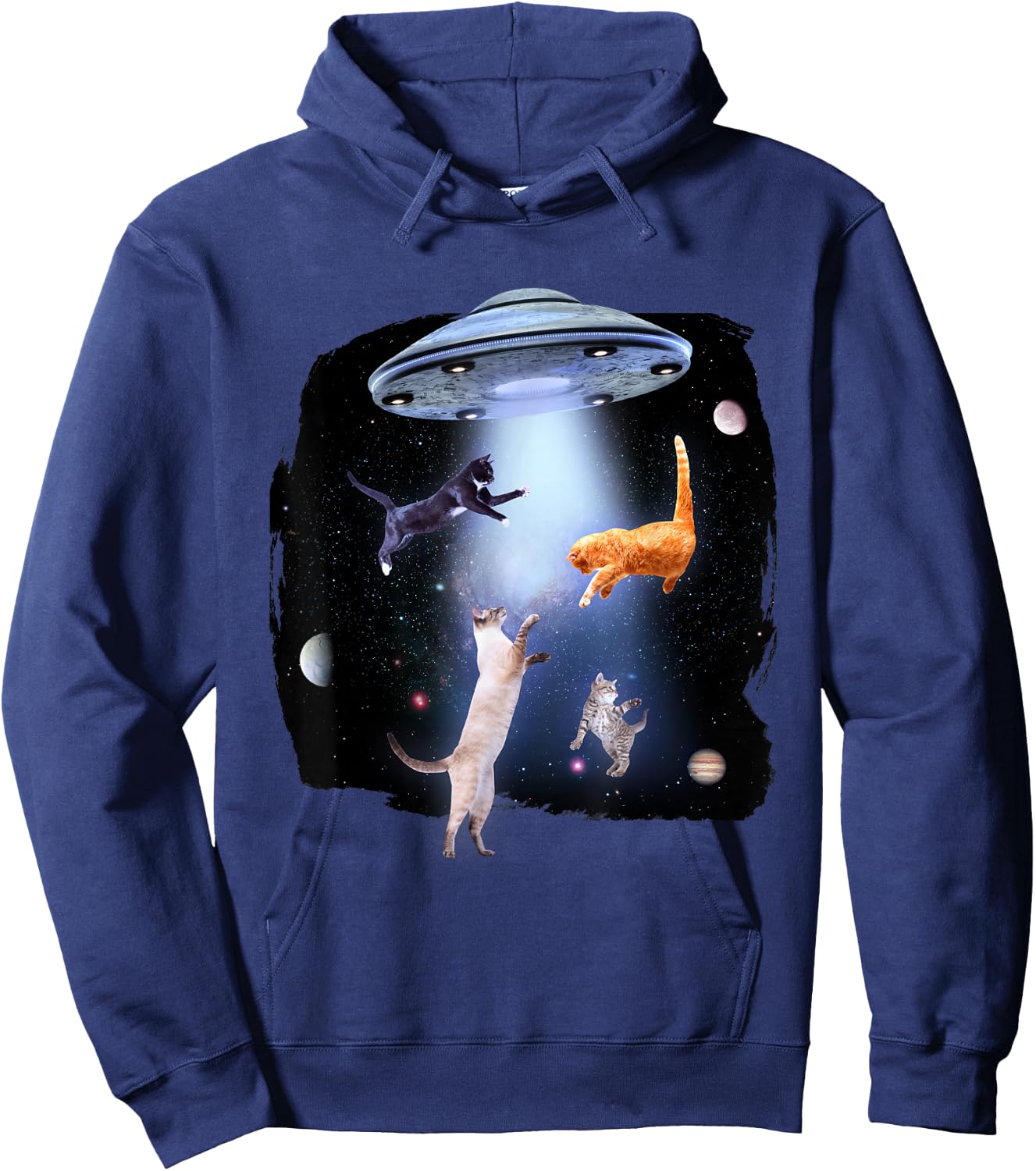 Funny Cat Galaxy UFO Space Cats Hoodie - Hoodie | Navy
