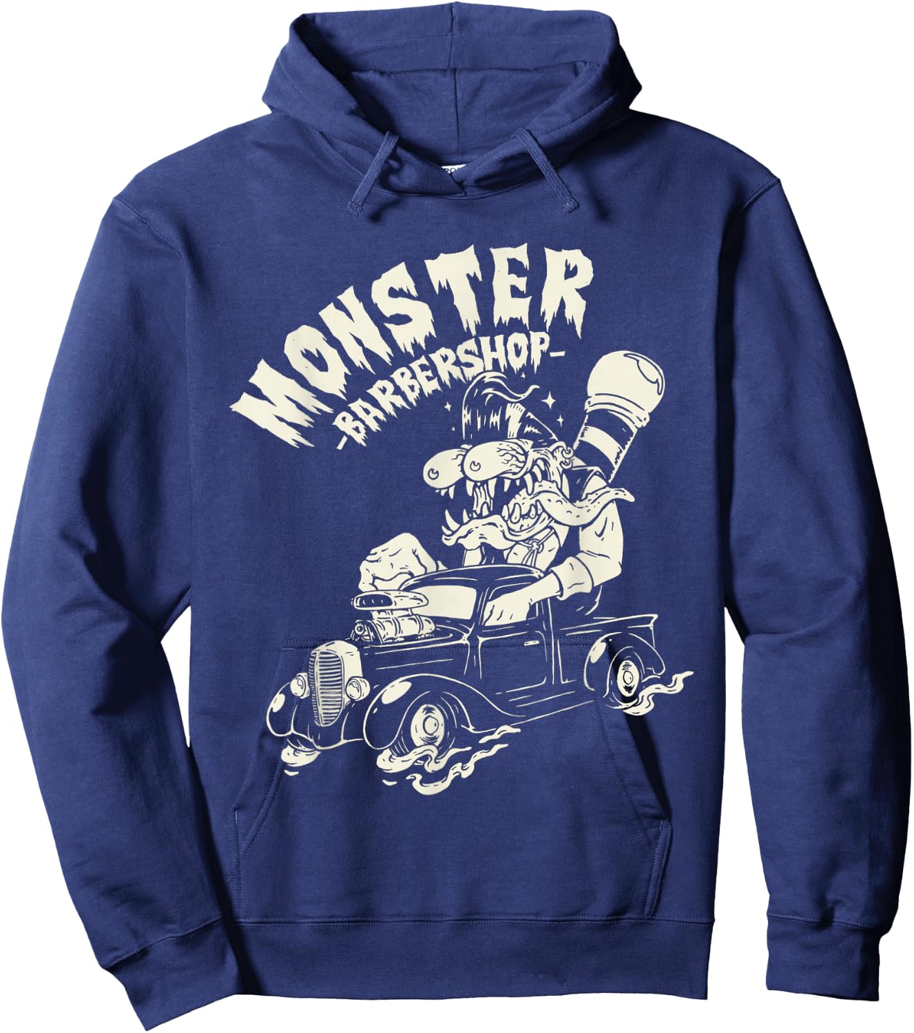 Horror Art - Ratfink Monster Barbershop - Psychobilly Punk Hoodie - Hoodie | Navy