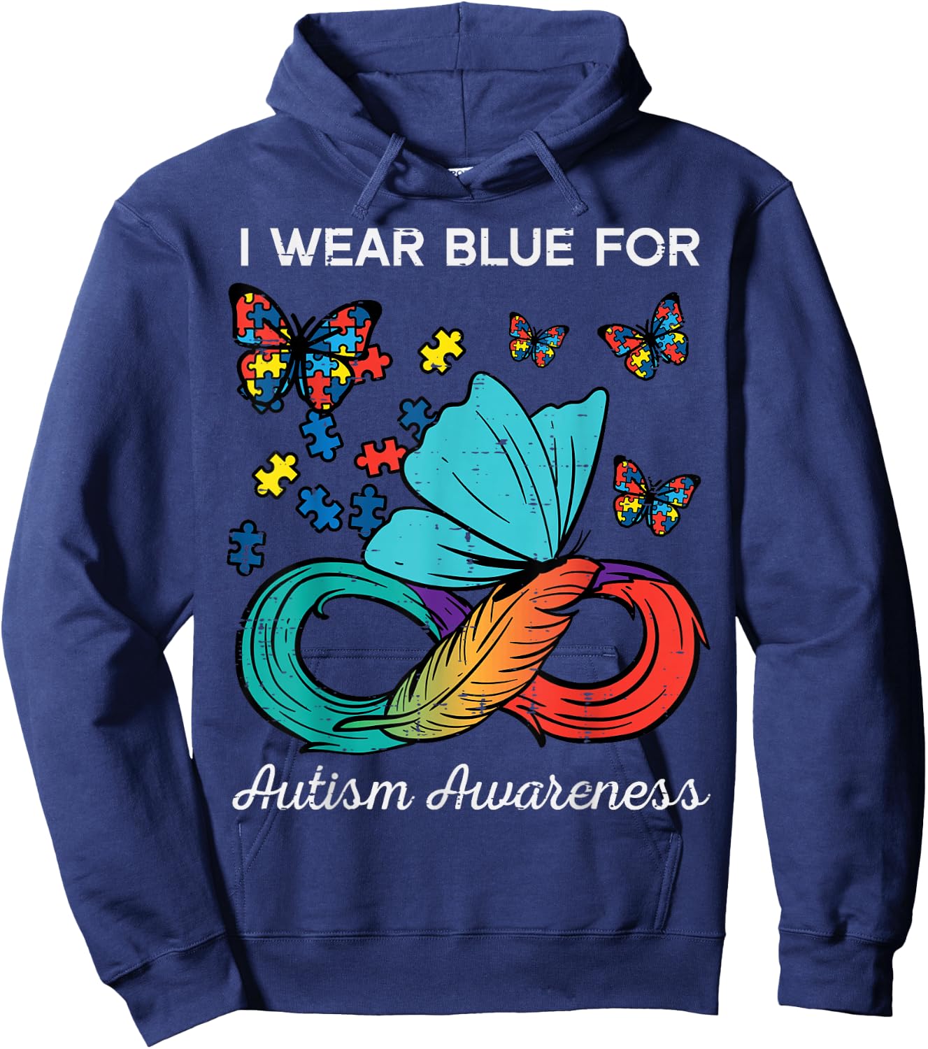I Wear Blue For Autism Awareness Butterfly Men Women Kids Hoodie - Hoodie | Navy