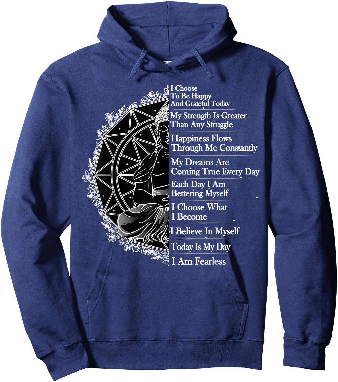 Positive Affirmation Mantra Buddha Hoodie - Hoodie | Navy