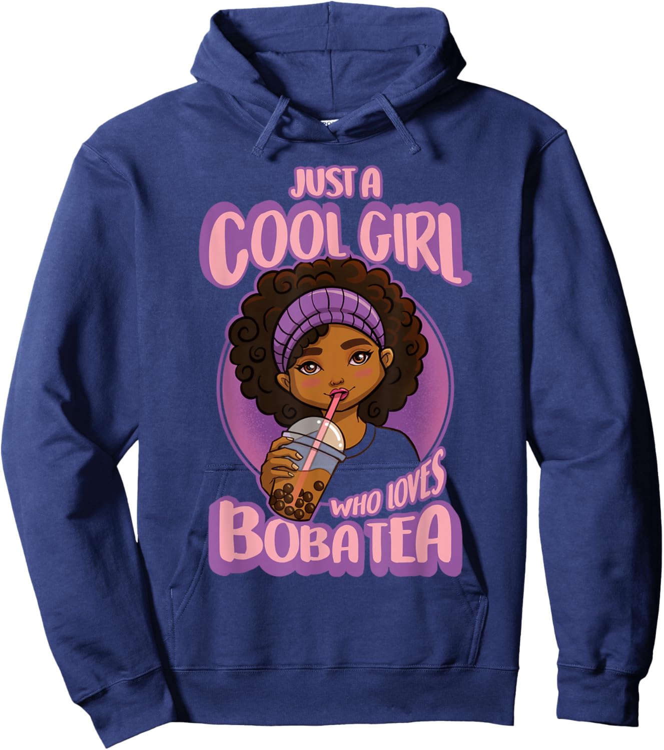 Kawaii Black Girl Anime Boba Tea Hoodie - Hoodie | Navy