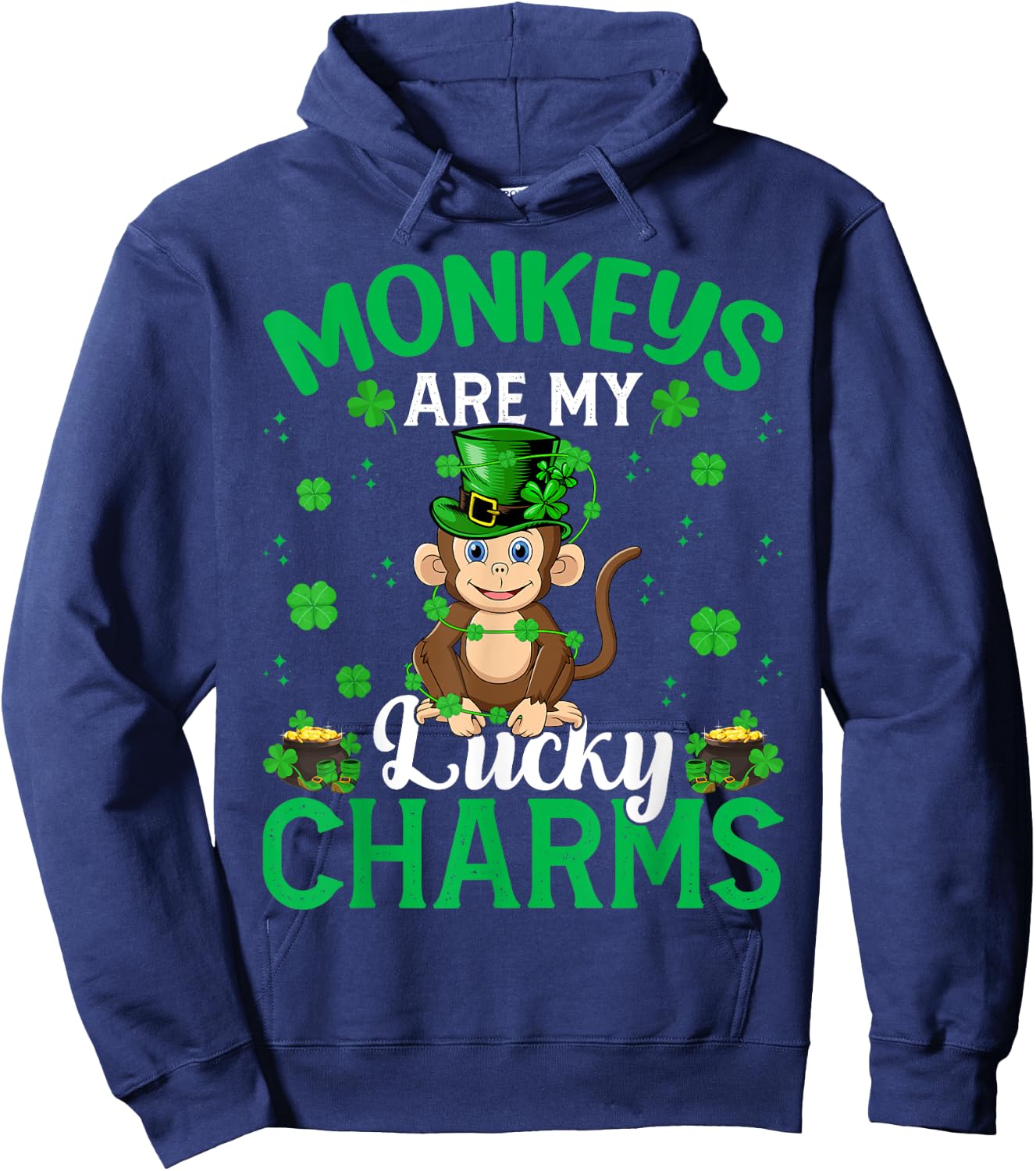 Funny Monkeys Are My Lucky Charms Monkey St Patrick's Day Hoodie - Hoodie | Navy