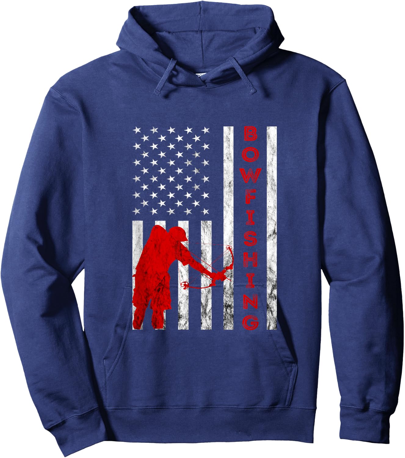 Bowfishing American Bowfisher USA Fish Bow Hunting Flag Hoodie - Hoodie | Navy