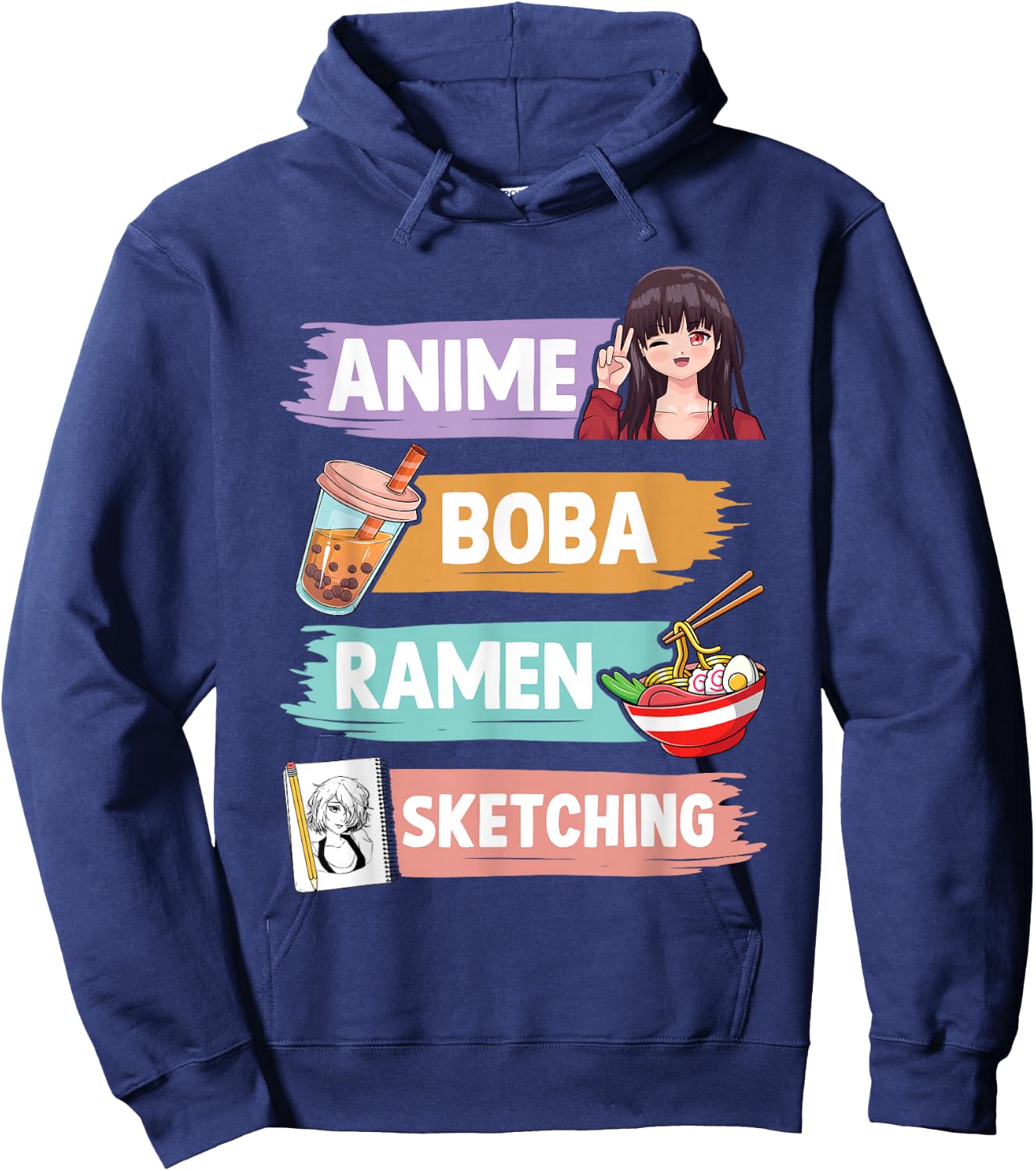 Anime Boba Ramen Sketching Otaku Kawaii Anime Girl Women Hoodie - Hoodie | Navy