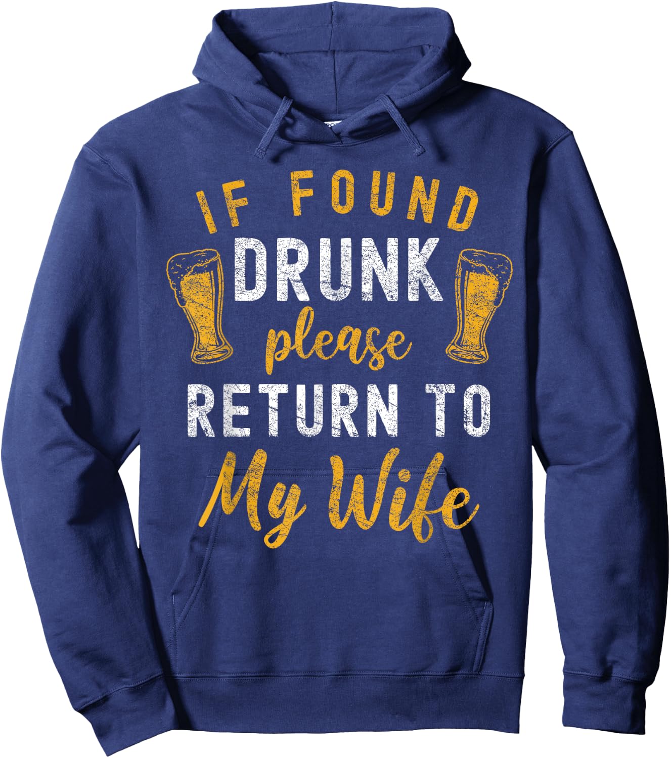 Drunk Couple Matching Funny Husband and Wife If Found Drunk Return To Wife Black Women's Classic Fit Short Sleeve Small Hoodie - Hoodie | Navy