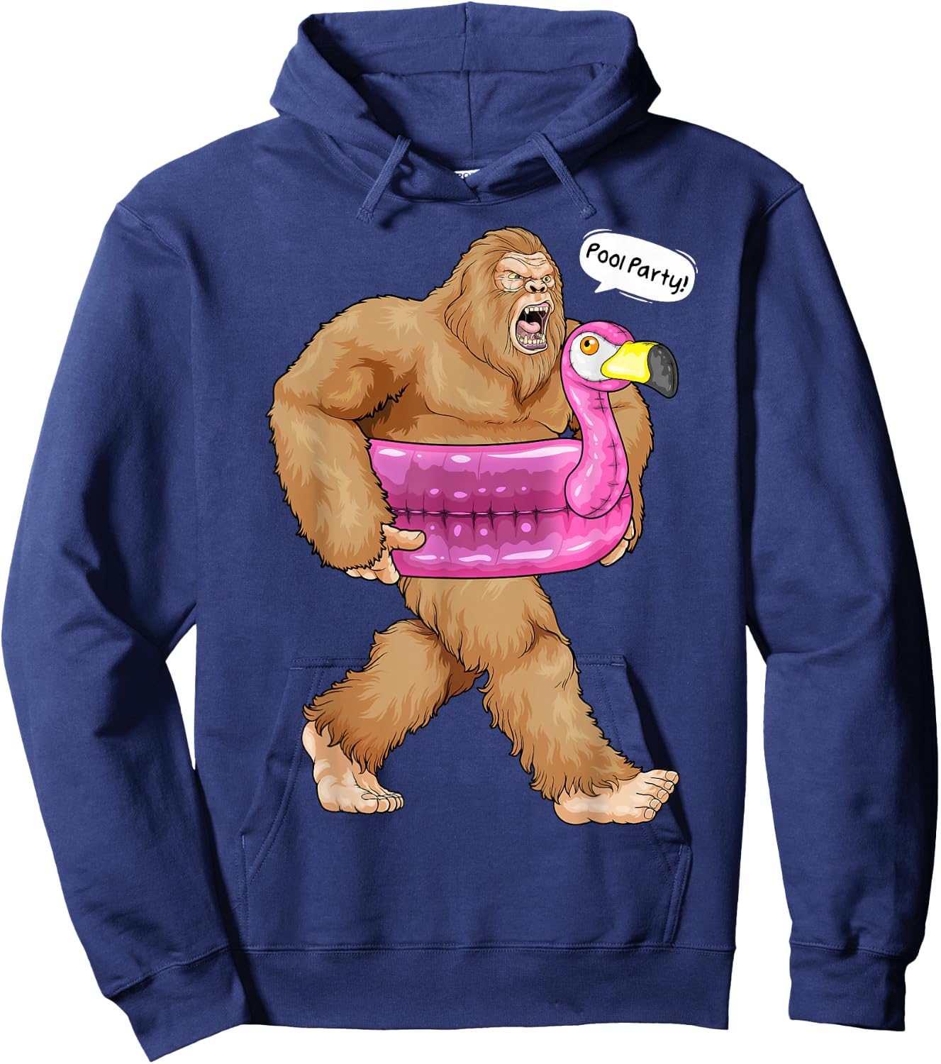 Pool Party Bigfoot Flamingo Float Funny Sasquatch Pink Float Hoodie - Hoodie | Navy