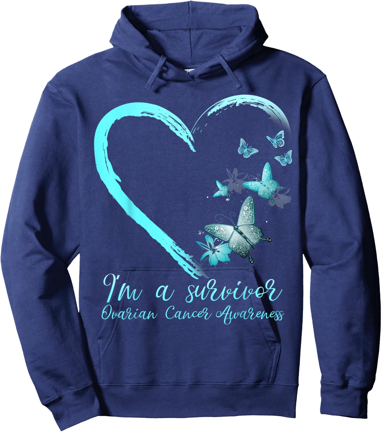 Teal Butterfly Heart Survivor Ovarian Cancer Awareness Hoodie - Hoodie | Navy